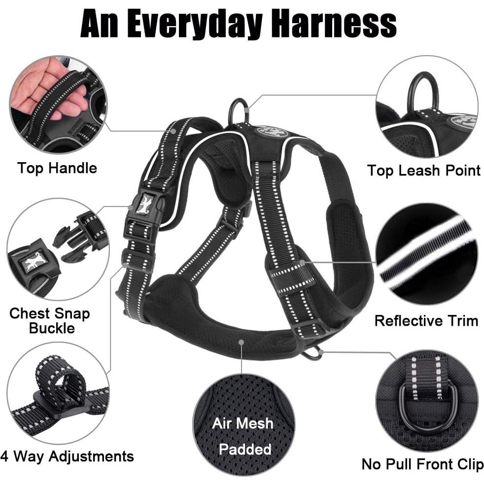 Arnés para Perros PoyPet XS Negro Reflectante y Cómodo