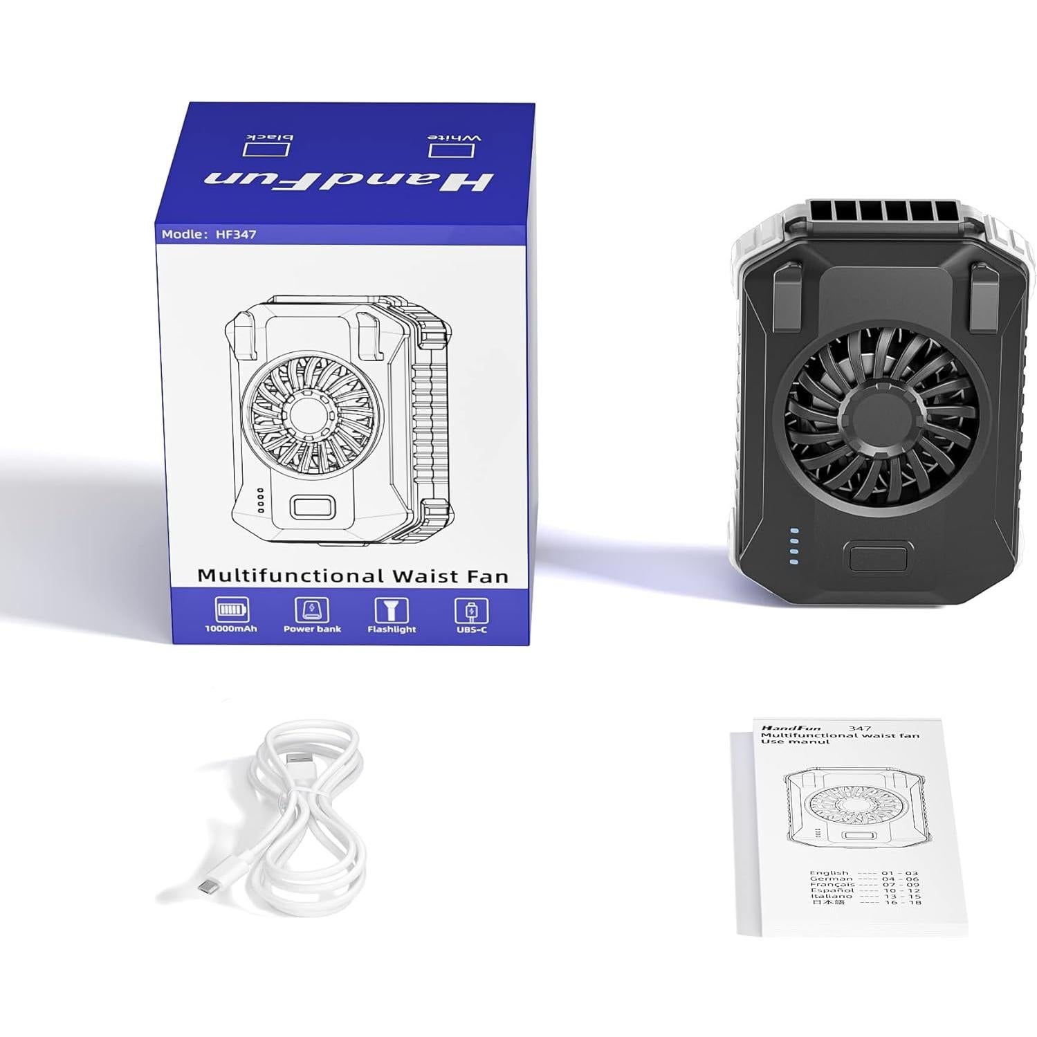 Ventilador Portátil de Cintura HandFun 10000mAh 3 Velocidades