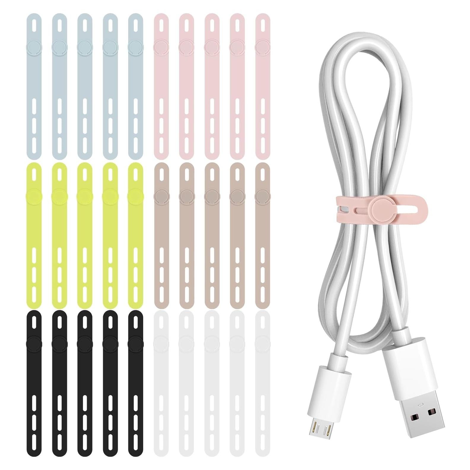 30 Correas de Cable de Silicona Donruby - Reutilizables 6 Colores