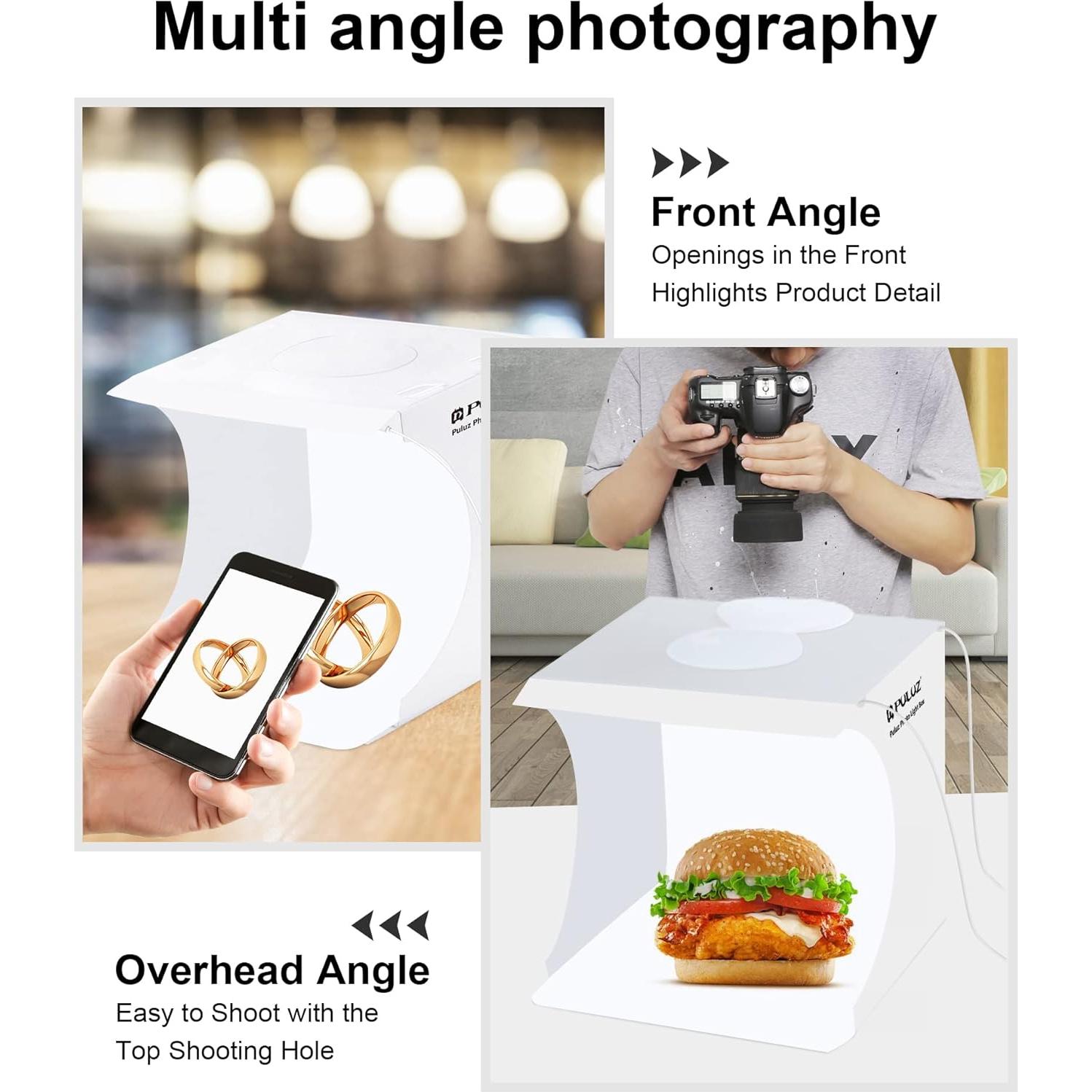 Caja de Estudio Fotográfico PULUZ 20cm con Luz LED y Fondos