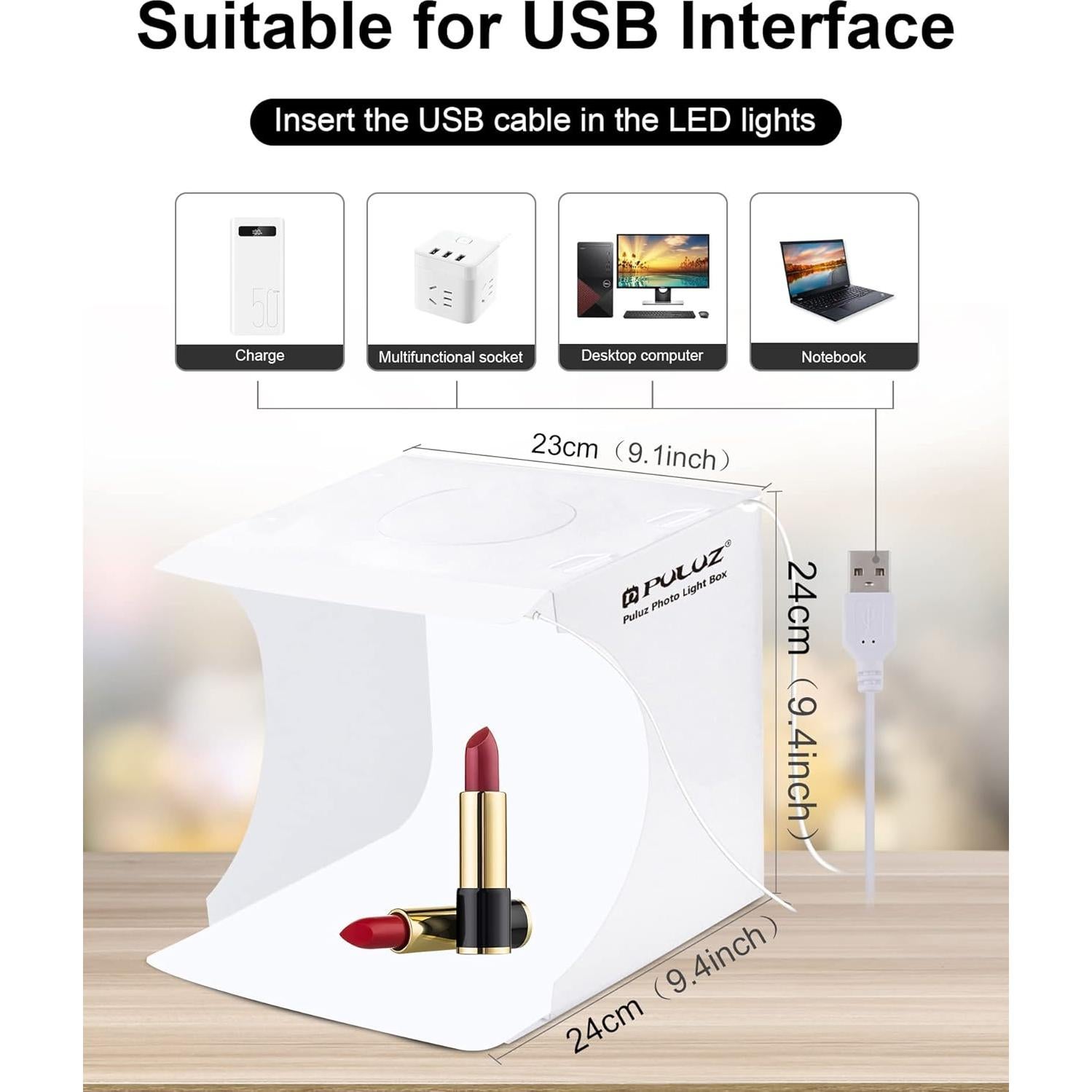 Caja de Estudio Fotográfico PULUZ 20cm con Luz LED y Fondos