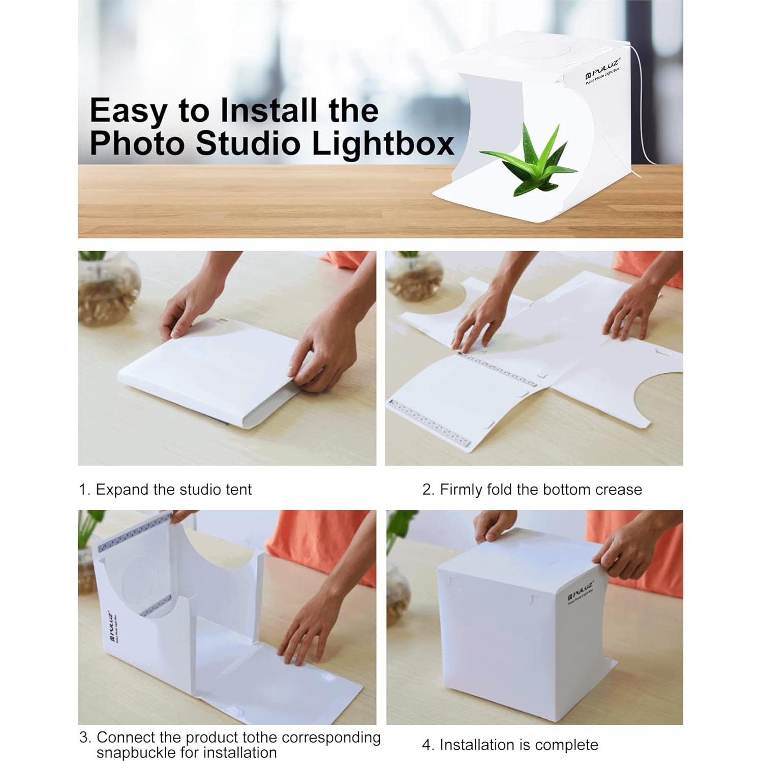 Caja de Estudio Fotográfico PULUZ 20cm con Luz LED y Fondos