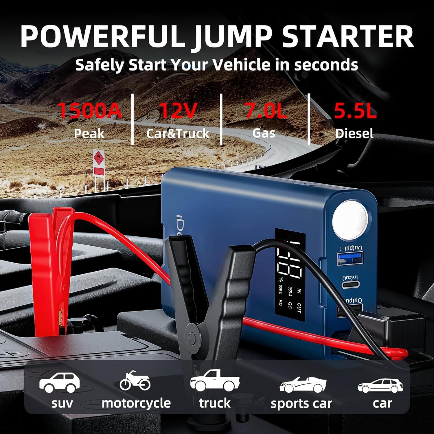 Arrancador de Batería IDEAPLAY J10 1500A Cargador Portátil