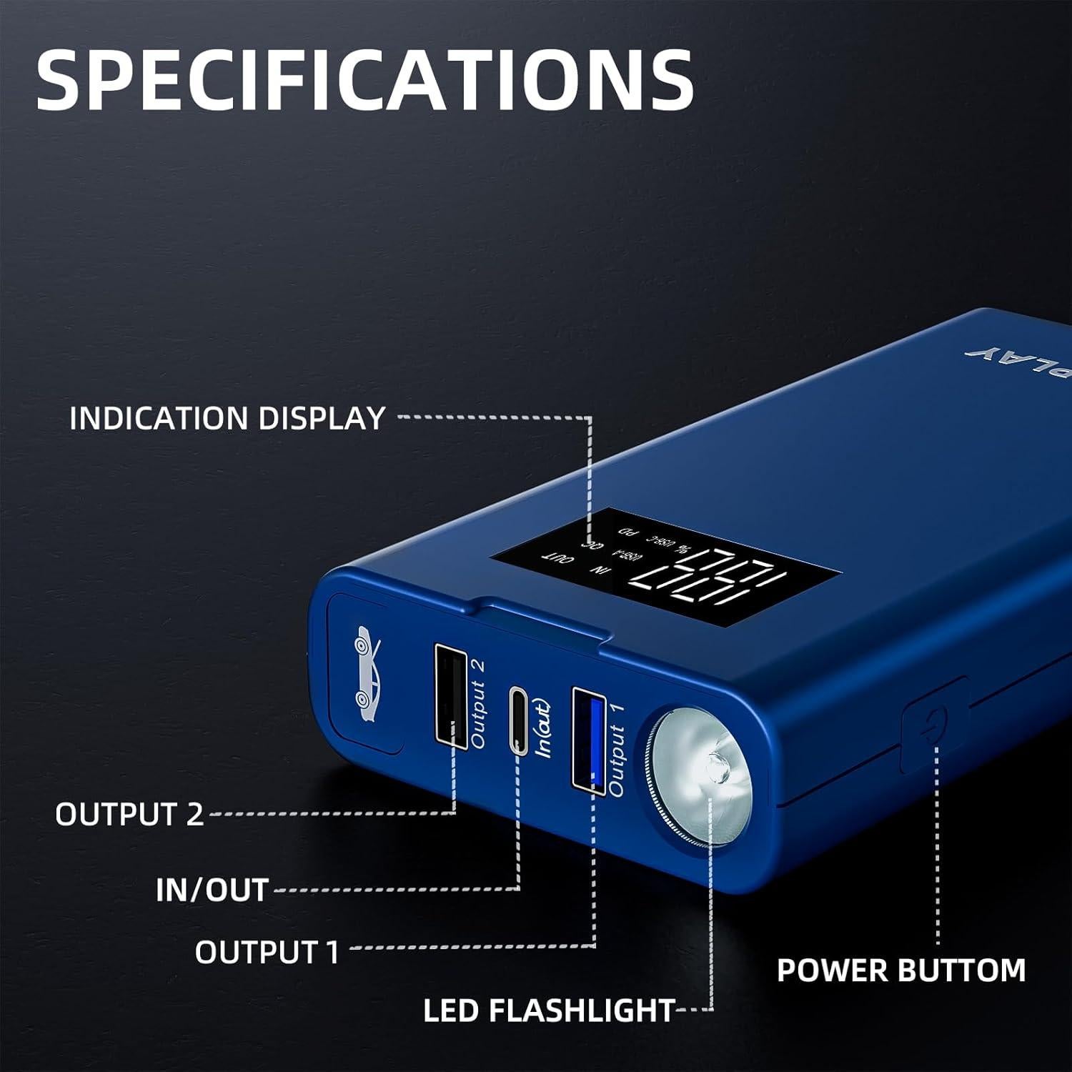 Arrancador de Batería IDEAPLAY J10 1500A Cargador Portátil