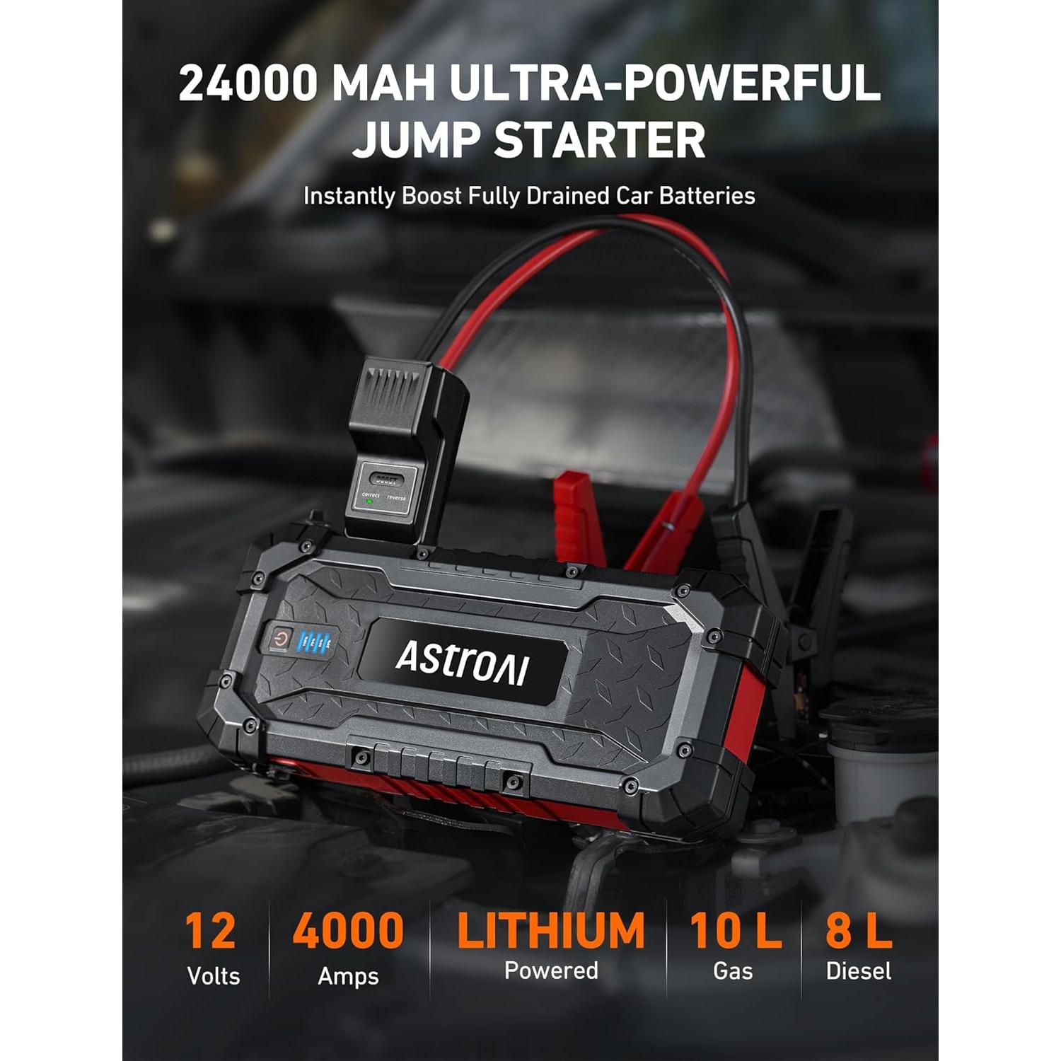 Arrancador de Salto AstroAI S8 Ultra 4000A 24000mAh Rojo