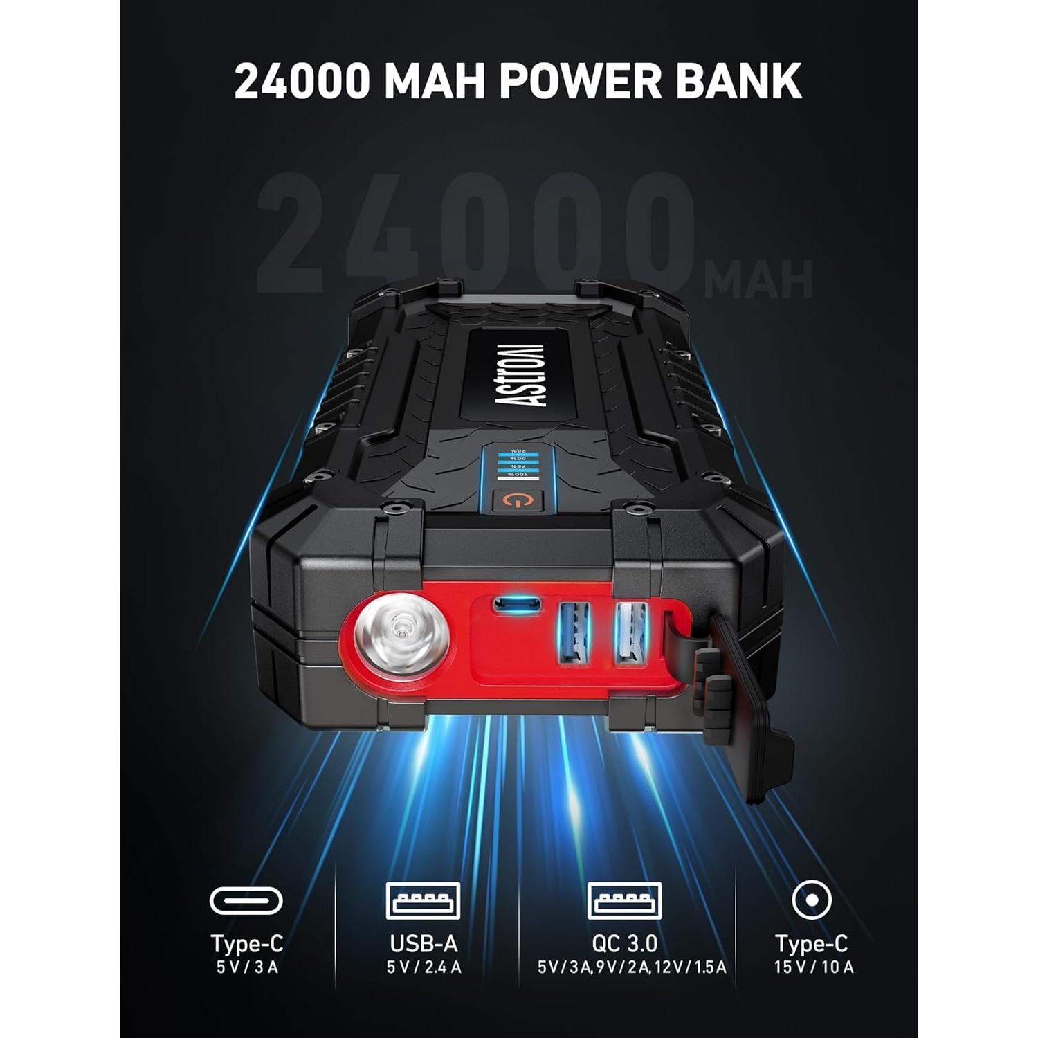 Arrancador de Salto AstroAI S8 Ultra 4000A 24000mAh Rojo