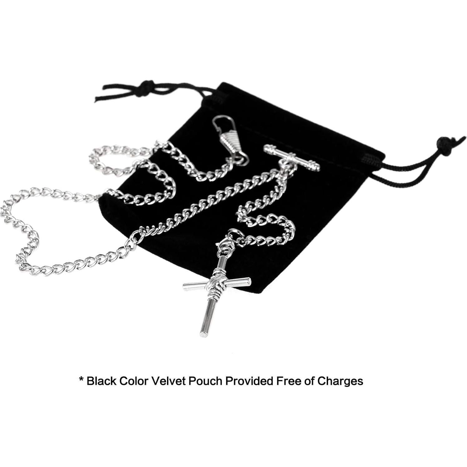 Reloj de bolsillo Albert TREEWETO con cadena y cruz antigua