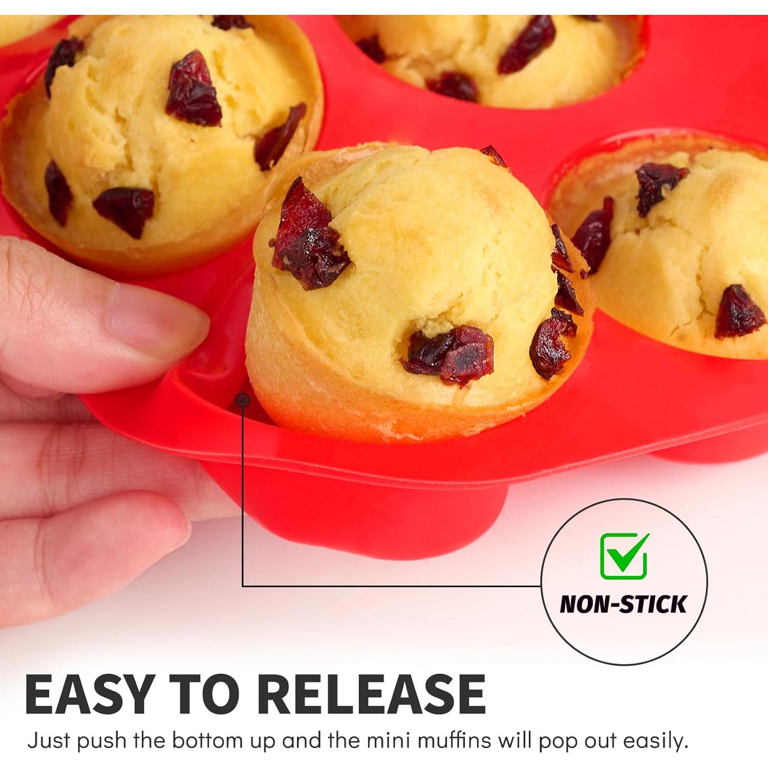 Moldes de Silicona para Muffins Mini Puyeipt - 2 Piezas 24 Cavidades