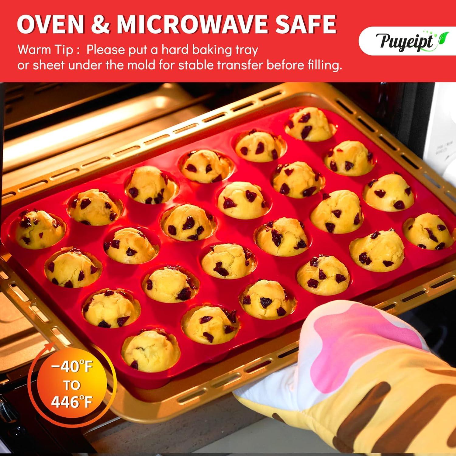 Moldes de Silicona para Muffins Mini Puyeipt - 2 Piezas 24 Cavidades