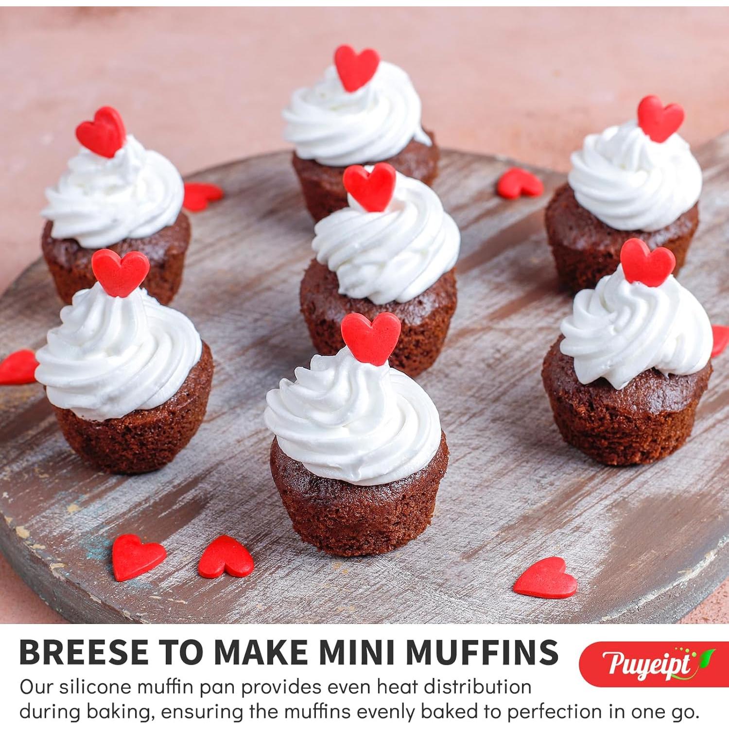 Moldes de Silicona para Muffins Mini Puyeipt - 2 Piezas 24 Cavidades