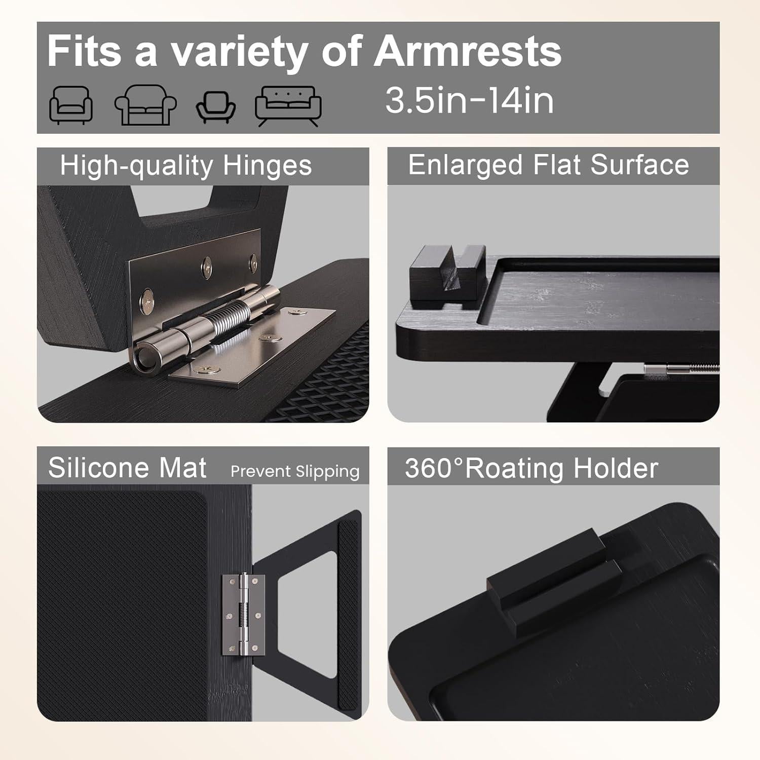 Bandeja para Brazo de Sofá Plegable Danfoxer 32.5x23.9cm Negro