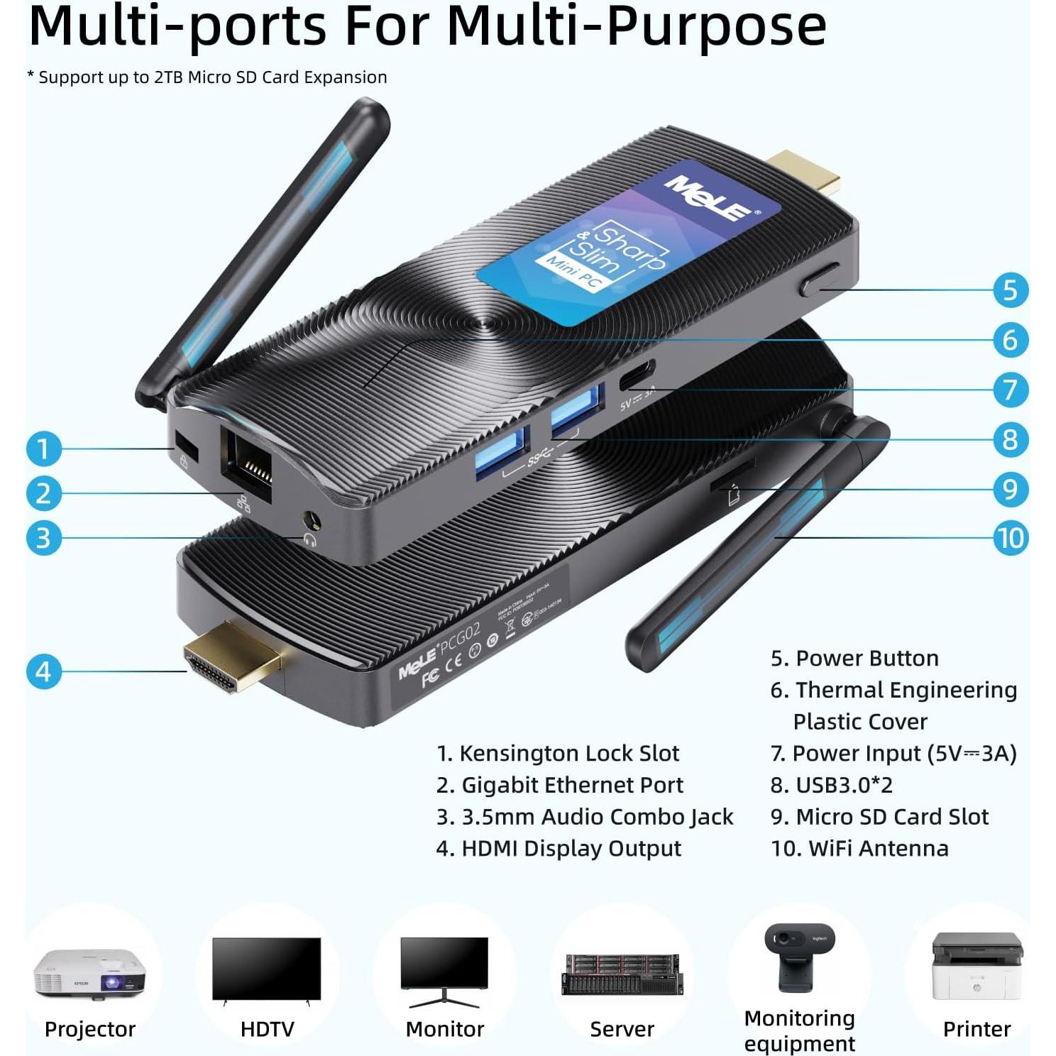 Mini PC Stick MeLE PCG02 Celeron J4125 8GB 256GB 4K