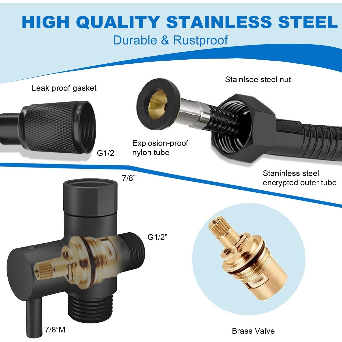 Rociador de Bidet de Mano BLYPHOO Acero Inoxidable Negro