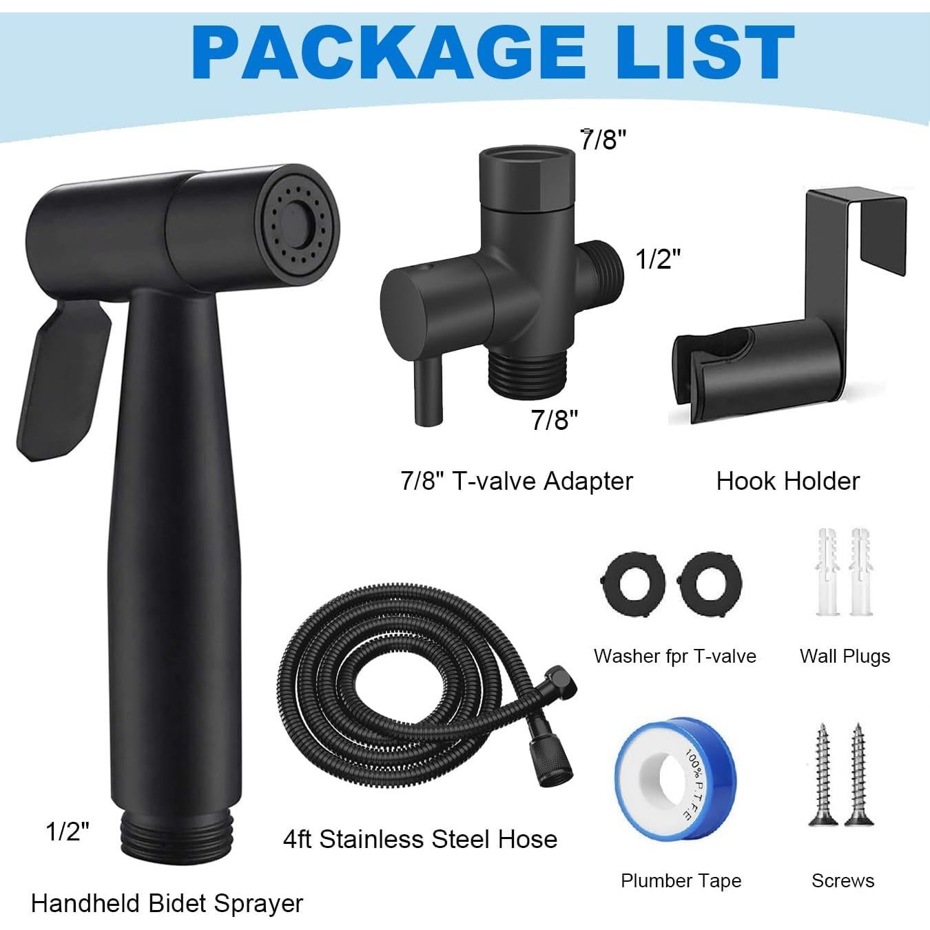 Rociador de Bidet de Mano BLYPHOO Acero Inoxidable Negro