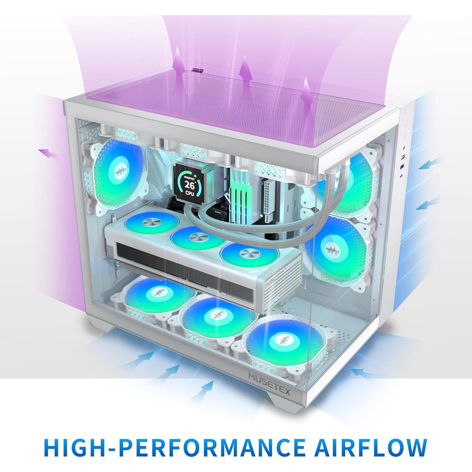 Caja de PC MUSETEX Y6 ATX Blanca con 6 Ventiladores ARGB