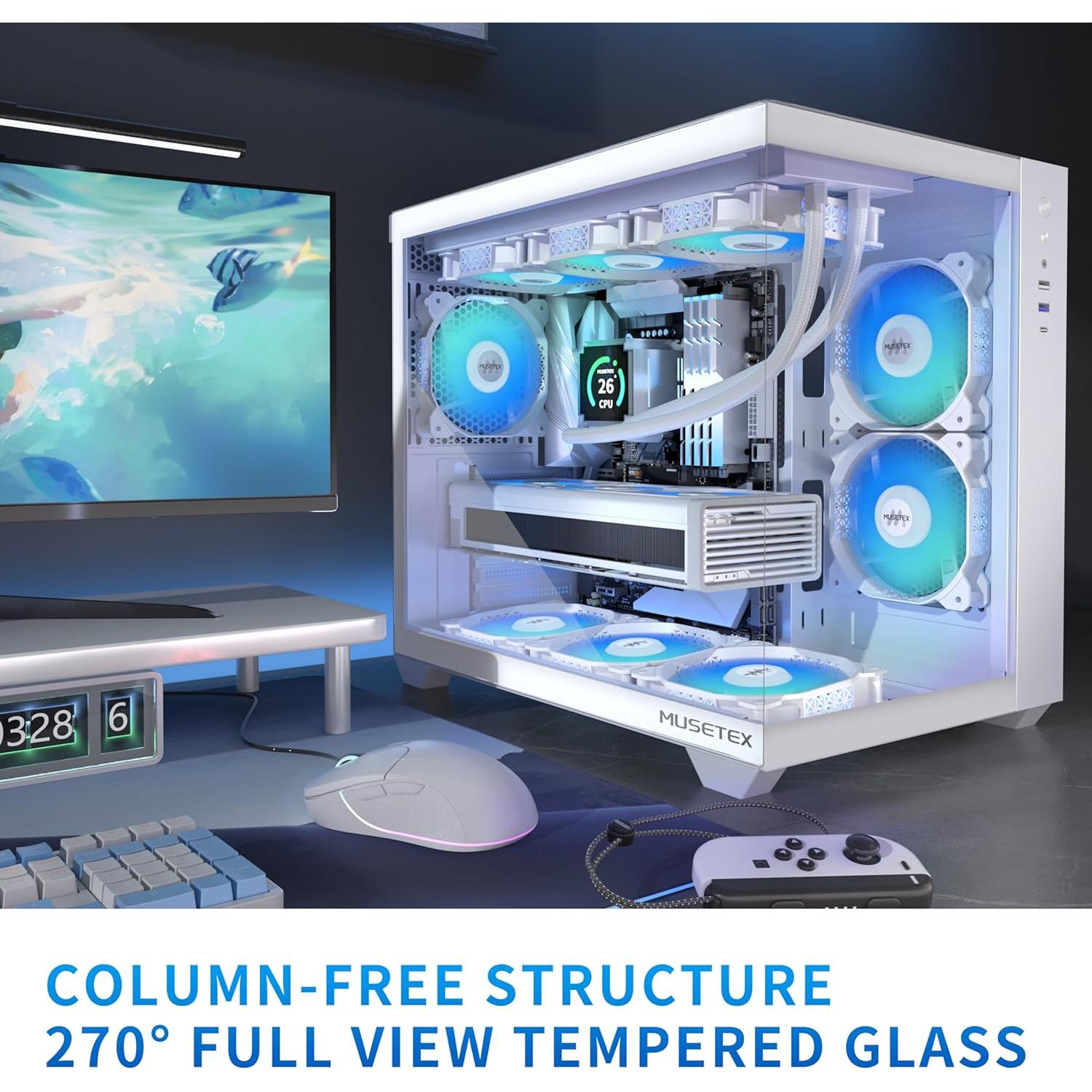 Caja de PC MUSETEX Y6 ATX Blanca con 6 Ventiladores ARGB