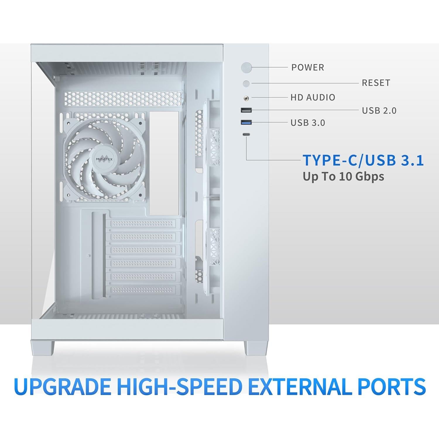Caja de PC MUSETEX Y6 ATX Blanca con 6 Ventiladores ARGB