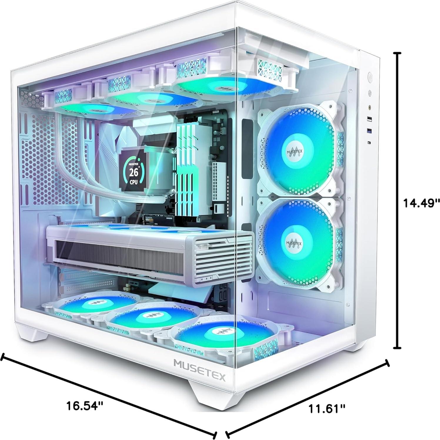 Caja de PC MUSETEX Y6 ATX Blanca con 6 Ventiladores ARGB