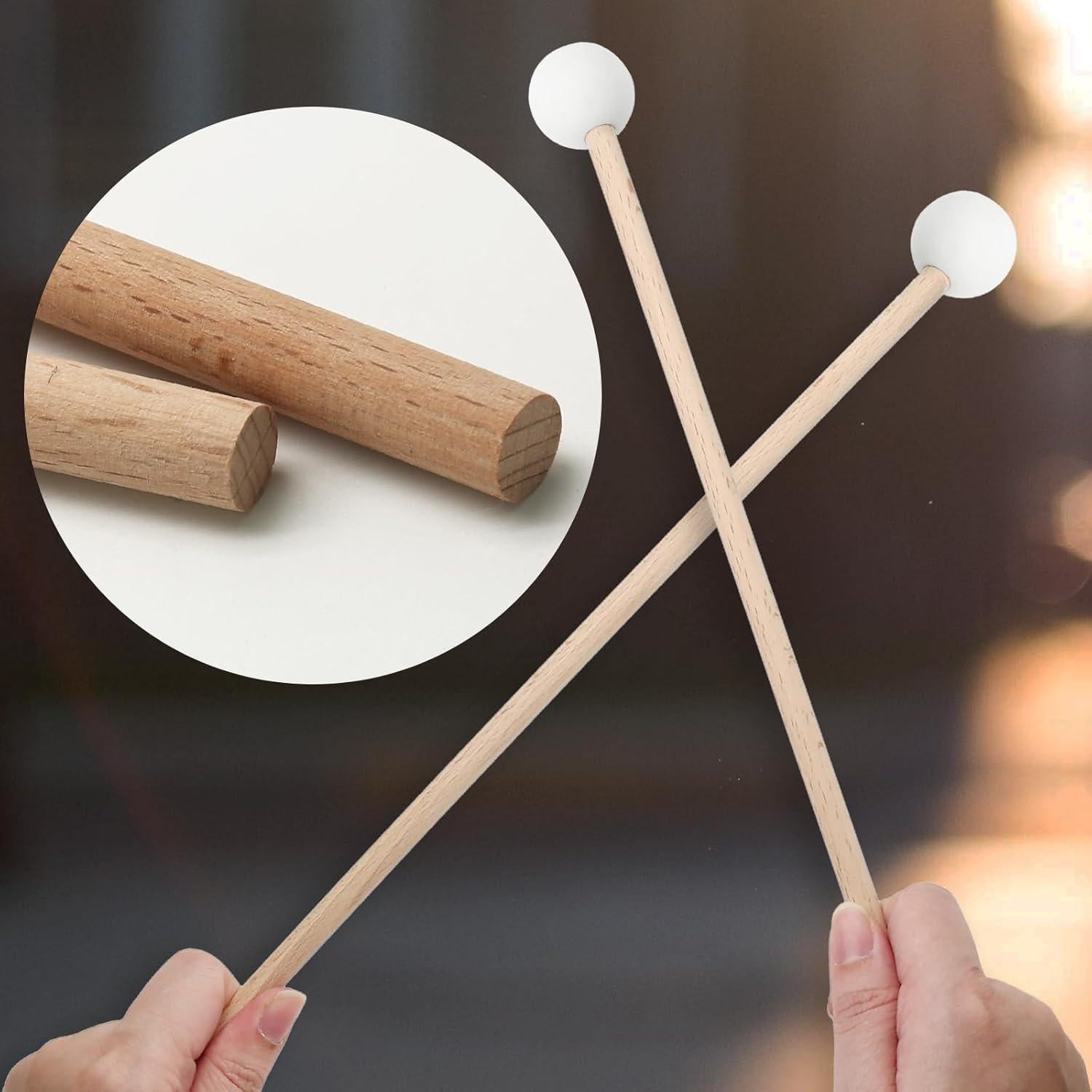 Mallets de Percusión 2 Pcs Goma Madera Blanco 39 cm
