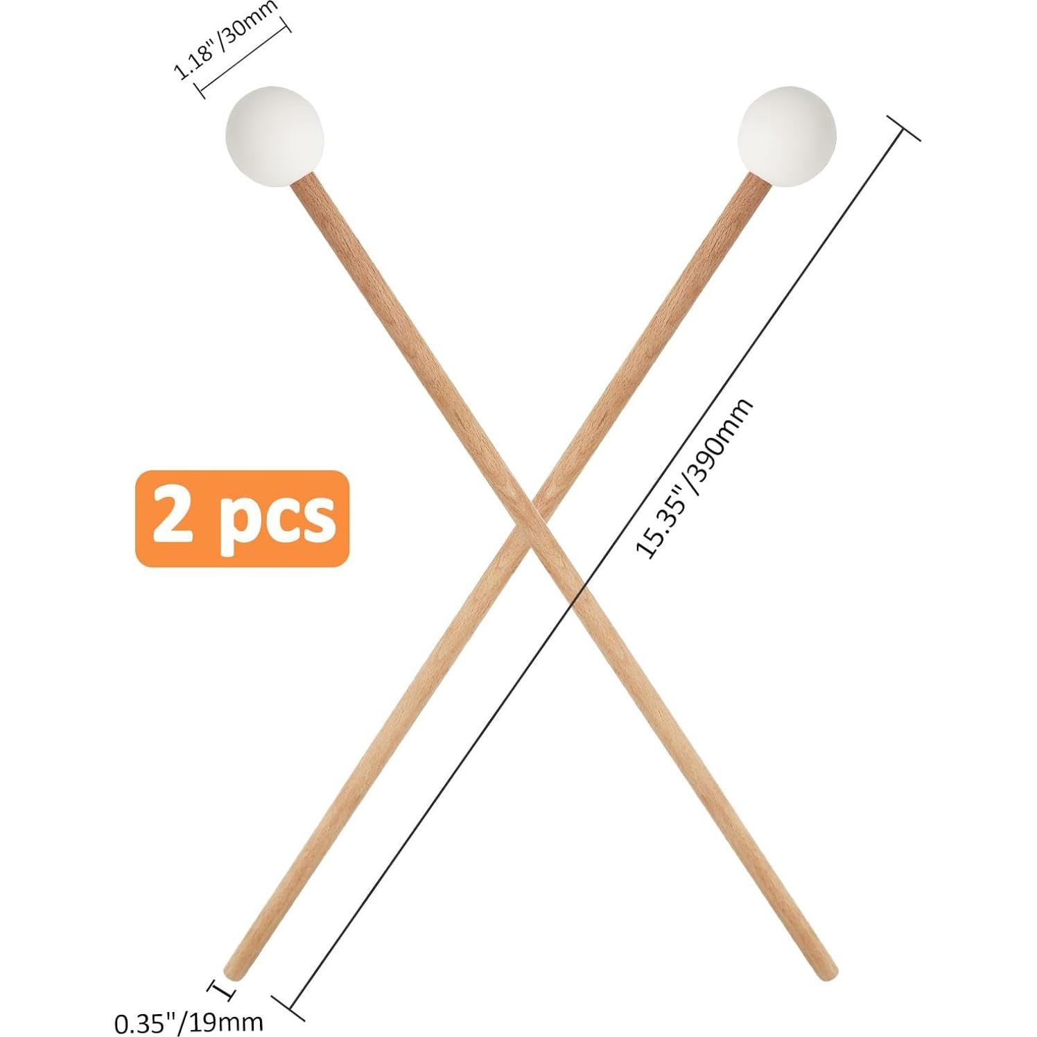 Mallets de Percusión 2 Pcs Goma Madera Blanco 39 cm