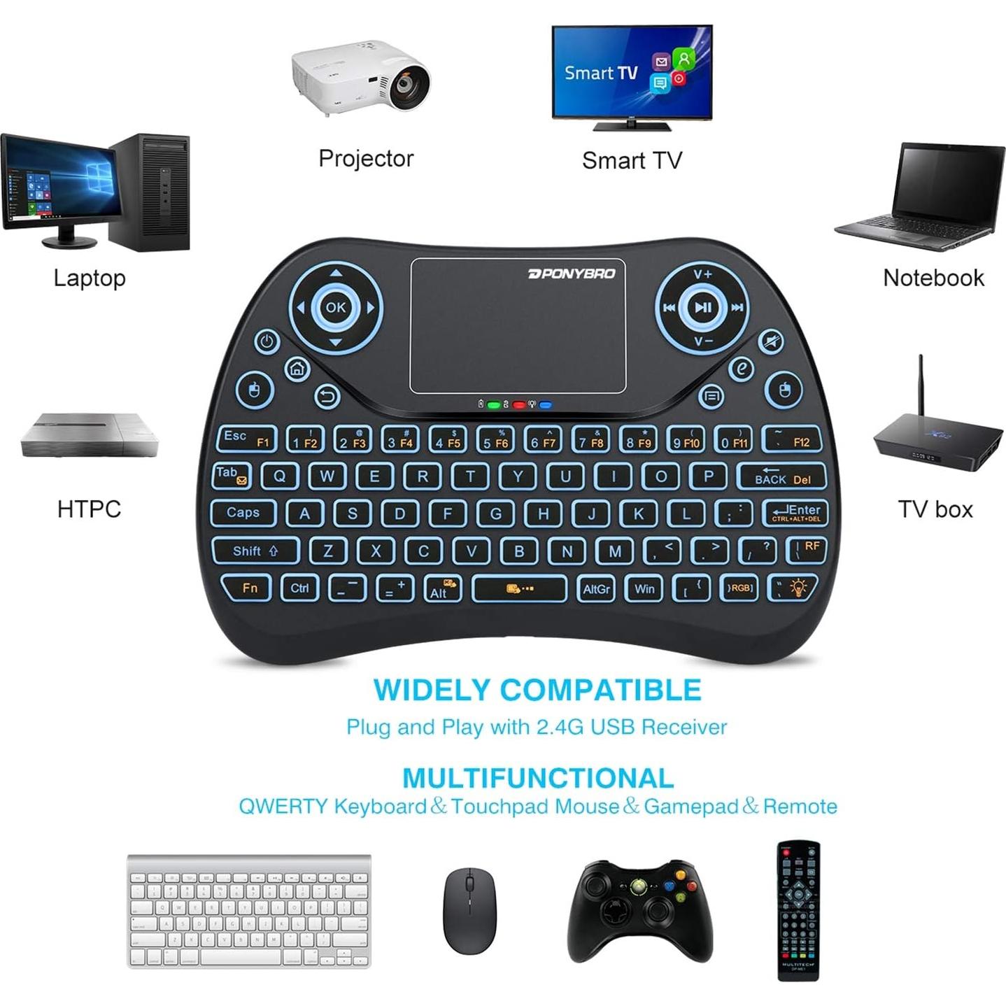 Teclado Inalámbrico PONYBRO T2 con Touchpad y RGB 2.4GHz