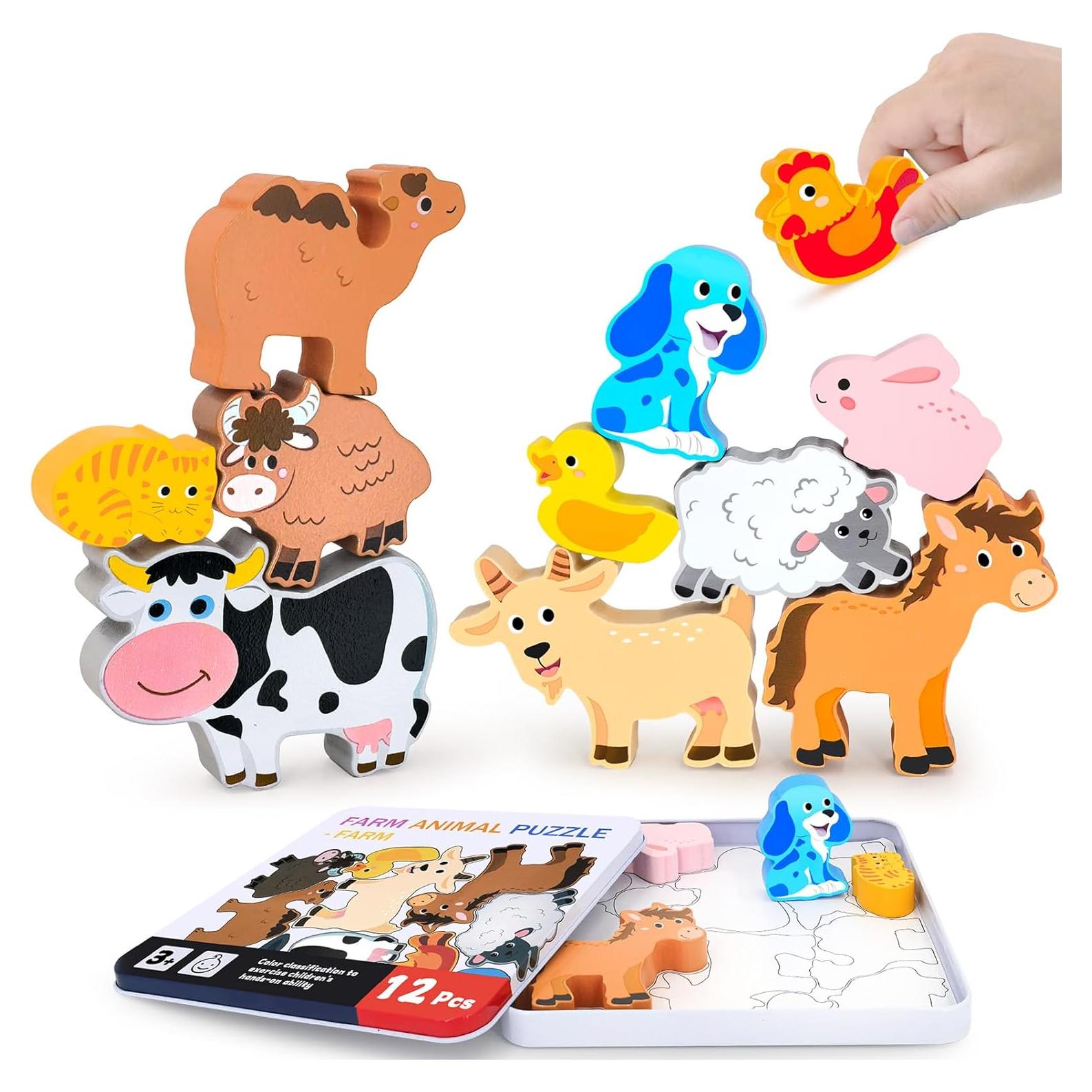 Rompecabezas de Animales de Madera 12 Piezas Montessori