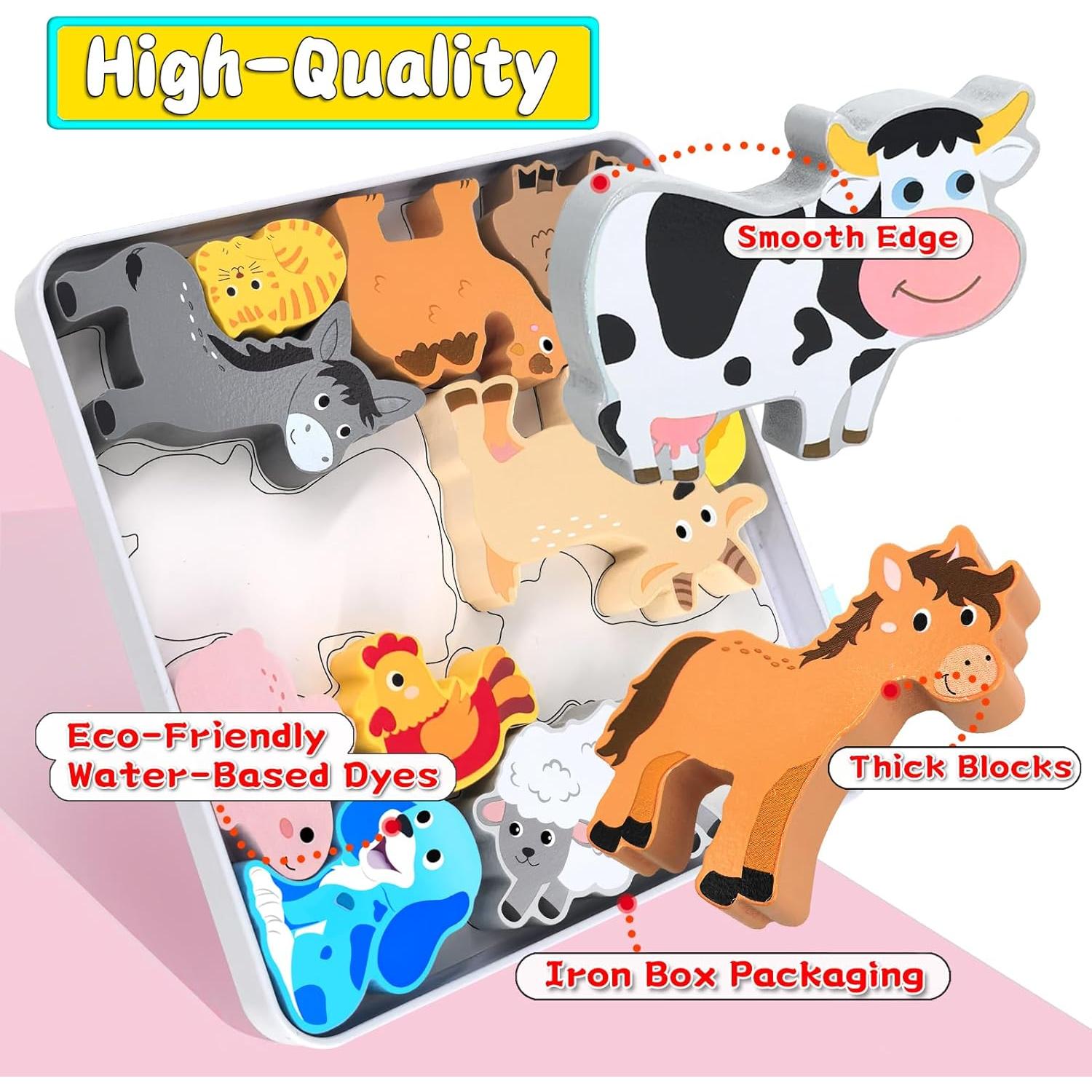 Rompecabezas de Animales de Madera 12 Piezas Montessori