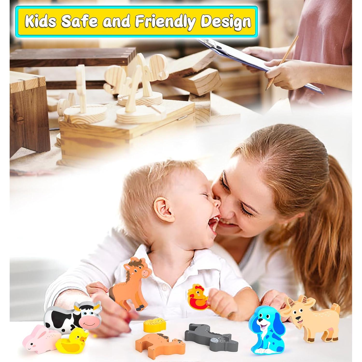 Rompecabezas de Animales de Madera 12 Piezas Montessori