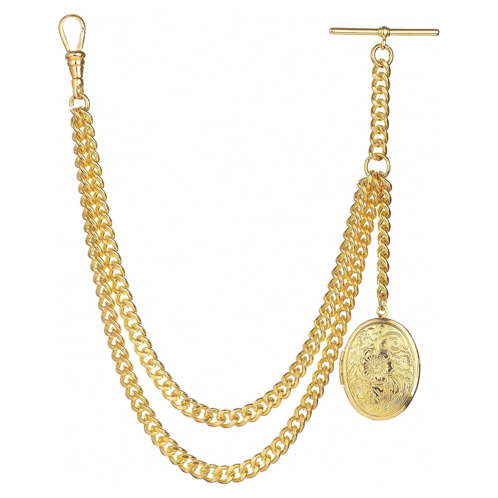 Cadena de Reloj de Bolsillo Albert Dorada 30,48 cm con Locket