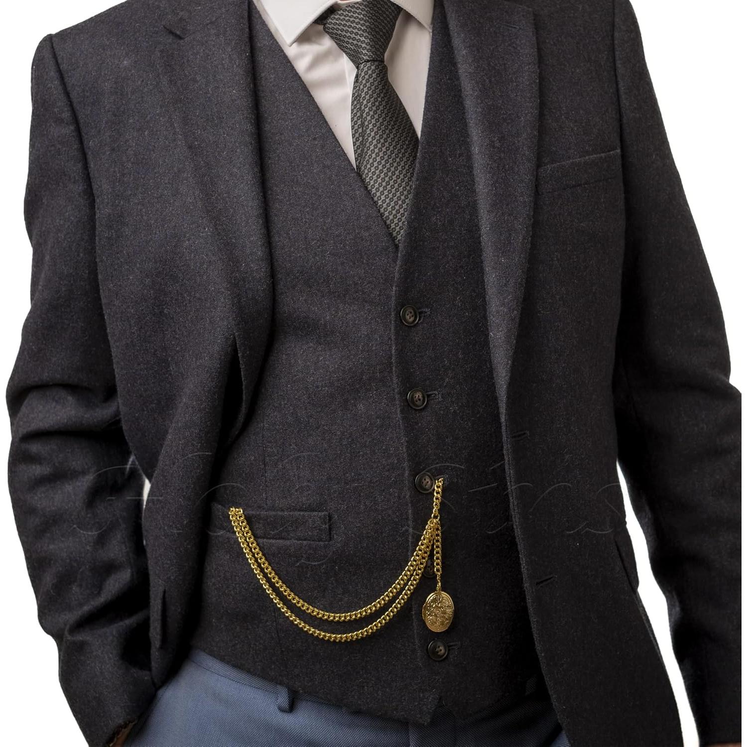 Cadena de Reloj de Bolsillo Albert Dorada 30,48 cm con Locket