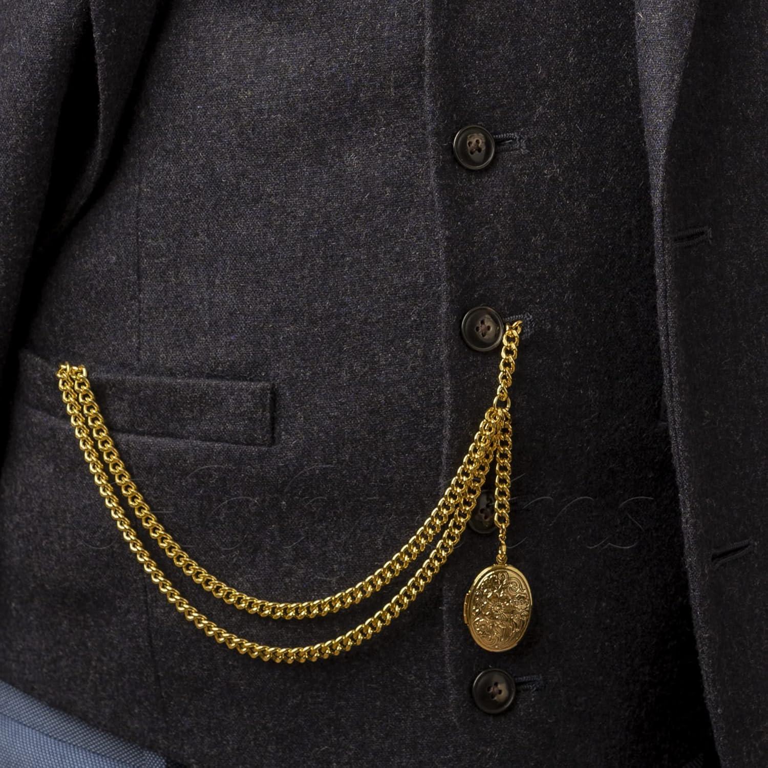 Cadena de Reloj de Bolsillo Albert Dorada 30,48 cm con Locket