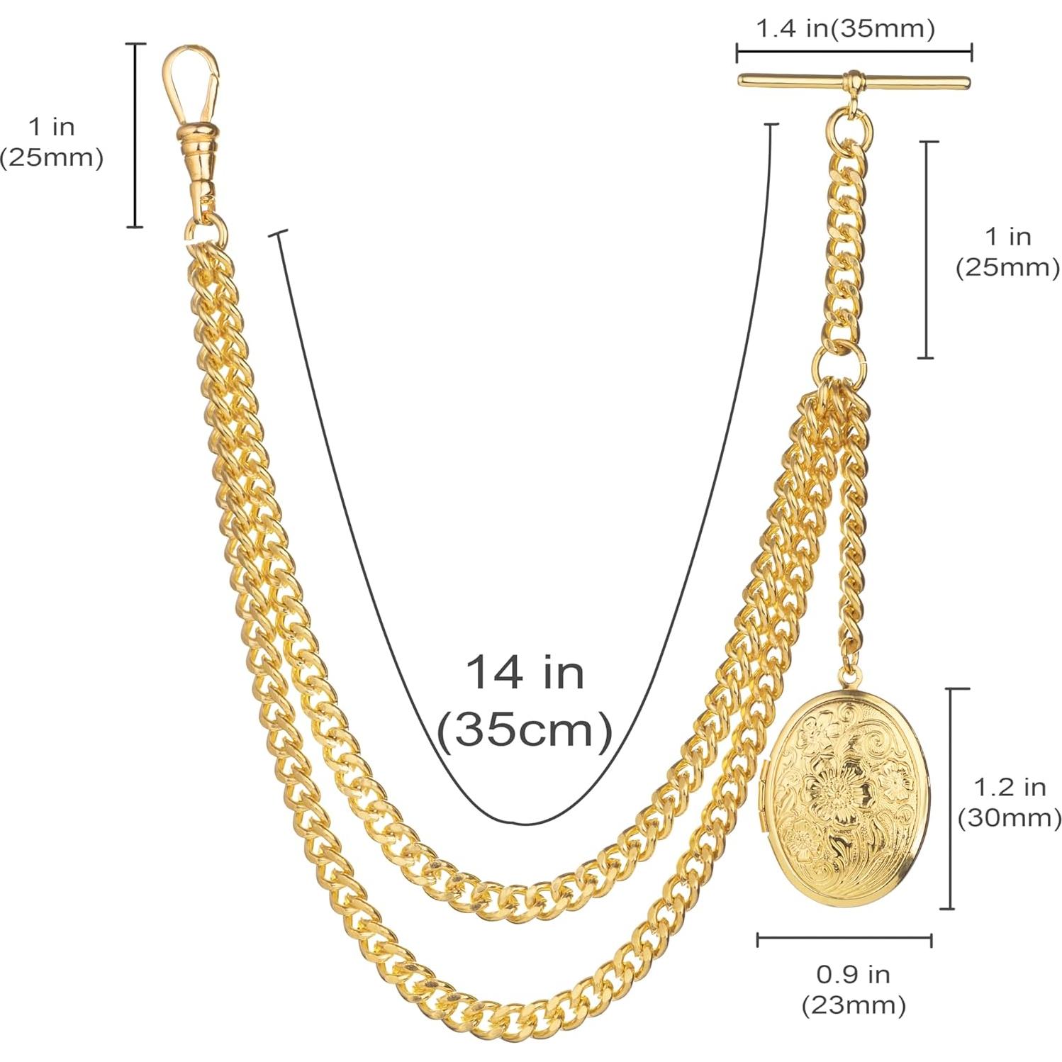 Cadena de Reloj de Bolsillo Albert Dorada 30,48 cm con Locket