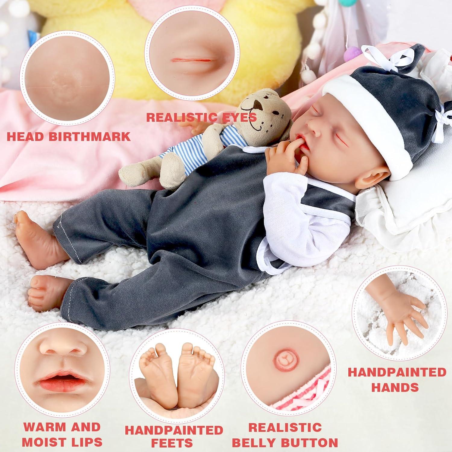 IVITA 10 inch Full Body Silicone Babies Doll Not Vinyl Dolls Anatomically Correct Lifelike Newborn Silicone Baby Dolls Stress Relief Anti-Stress Toys for Kids & Toddlers Child Gifts - Boy