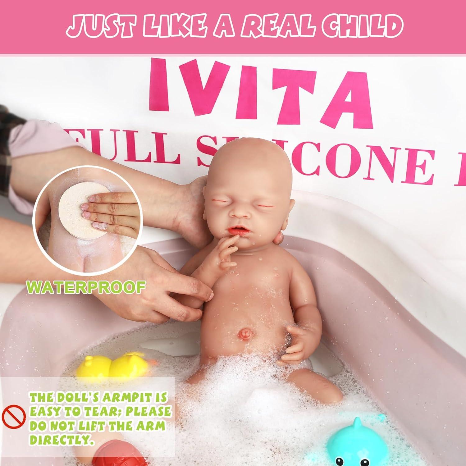 IVITA 10 inch Full Body Silicone Babies Doll Not Vinyl Dolls Anatomically Correct Lifelike Newborn Silicone Baby Dolls Stress Relief Anti-Stress Toys for Kids & Toddlers Child Gifts - Boy