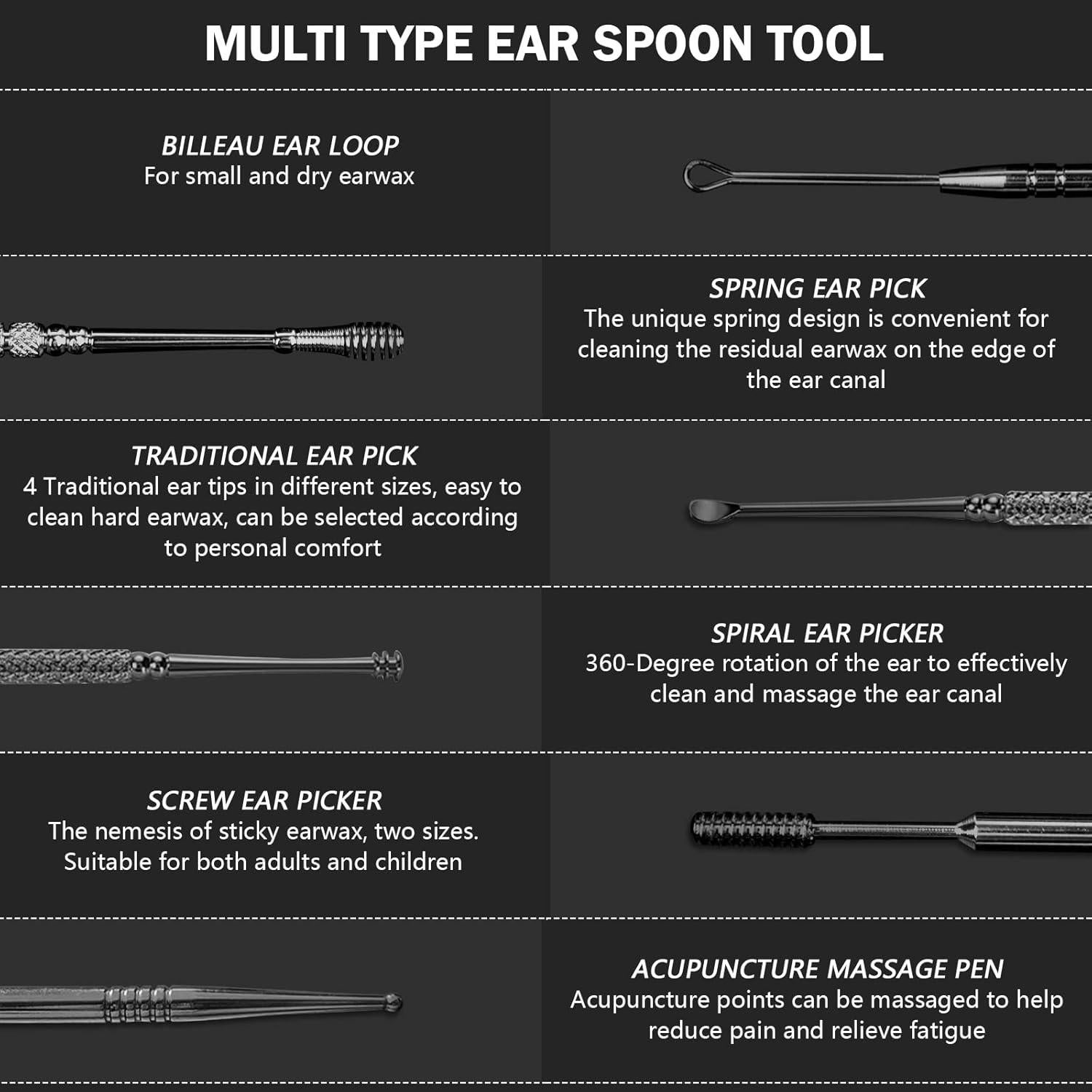 Kit de Eliminación de Cerumen Hion 8 Piezas Acero Inoxidable