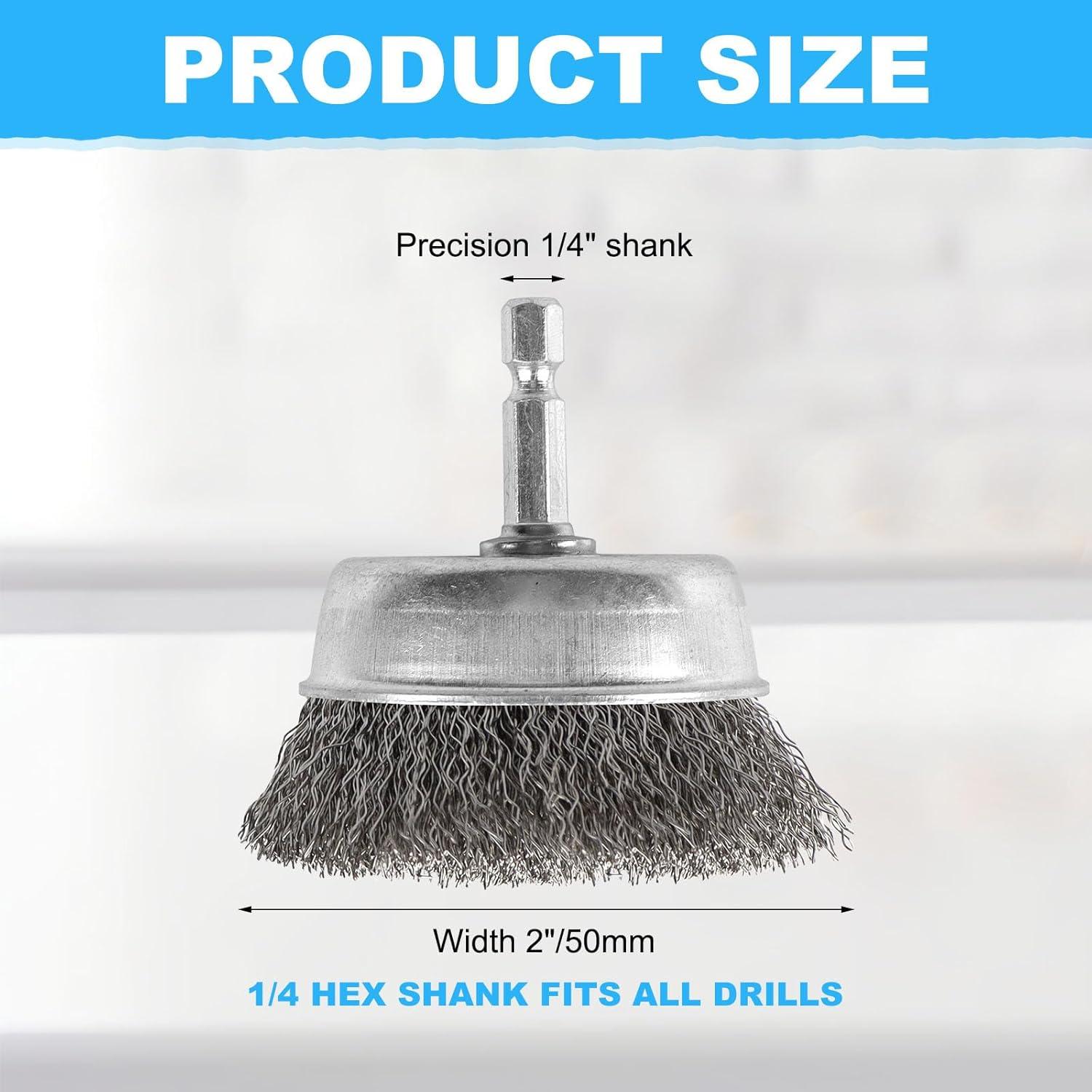 Rocaris 10 Cepillos de Copa de Alambre 2" Punta Hexagonal 1/4"