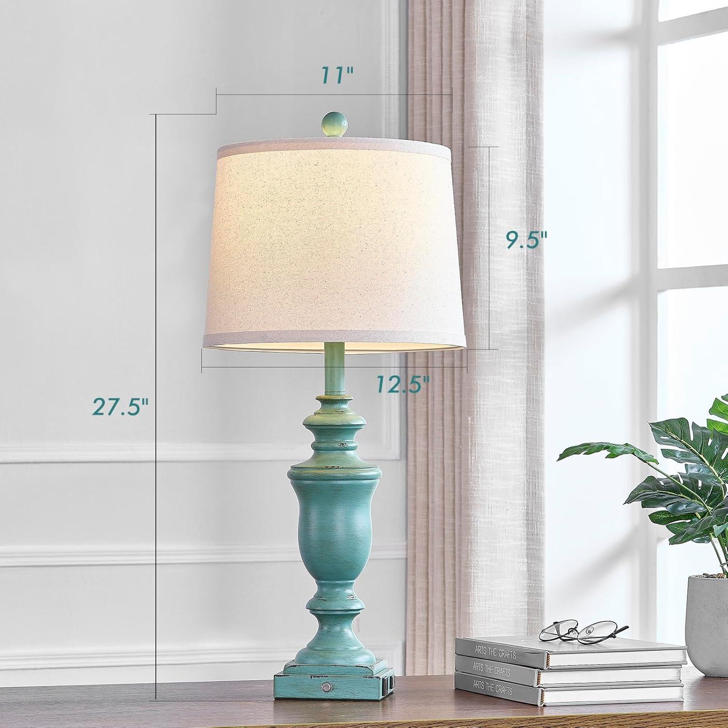 Juego de 2 Lámparas de Mesa Regulables con USB Verde Antiguo