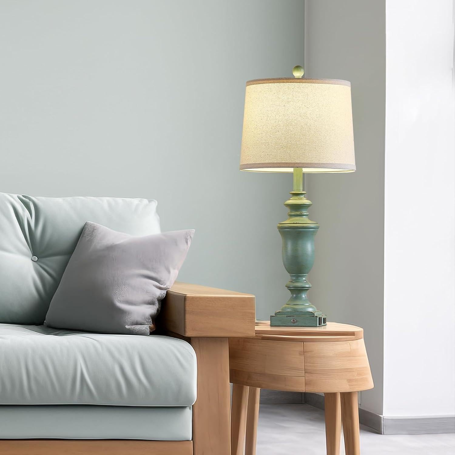 Juego de 2 Lámparas de Mesa Regulables con USB Verde Antiguo