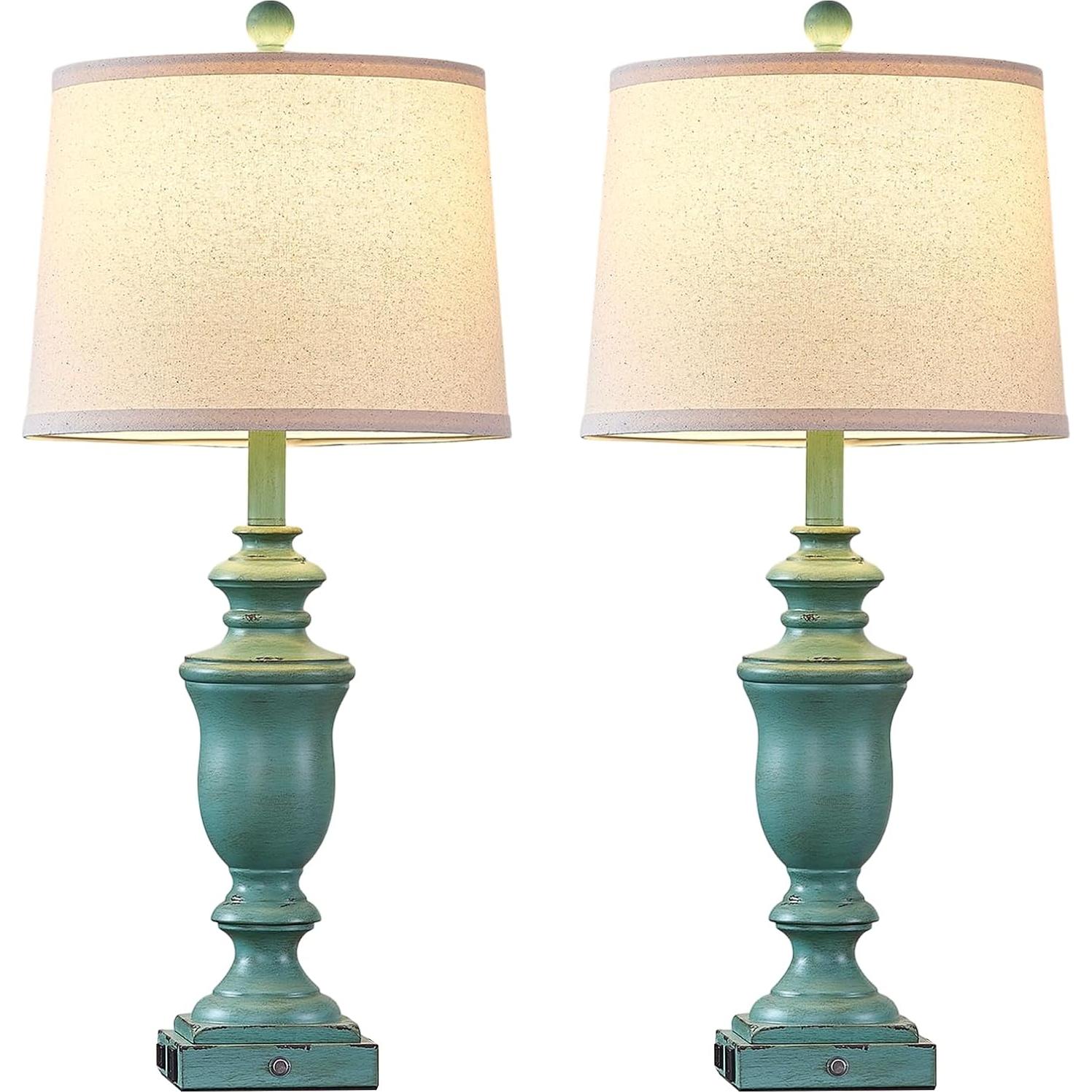 Juego de 2 Lámparas de Mesa Regulables con USB Verde Antiguo