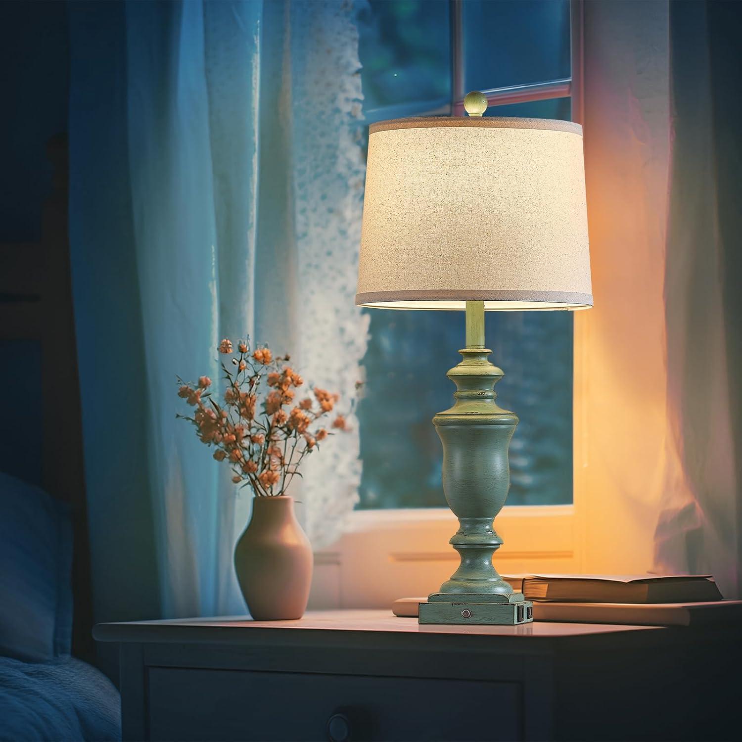 Juego de 2 Lámparas de Mesa Regulables con USB Verde Antiguo