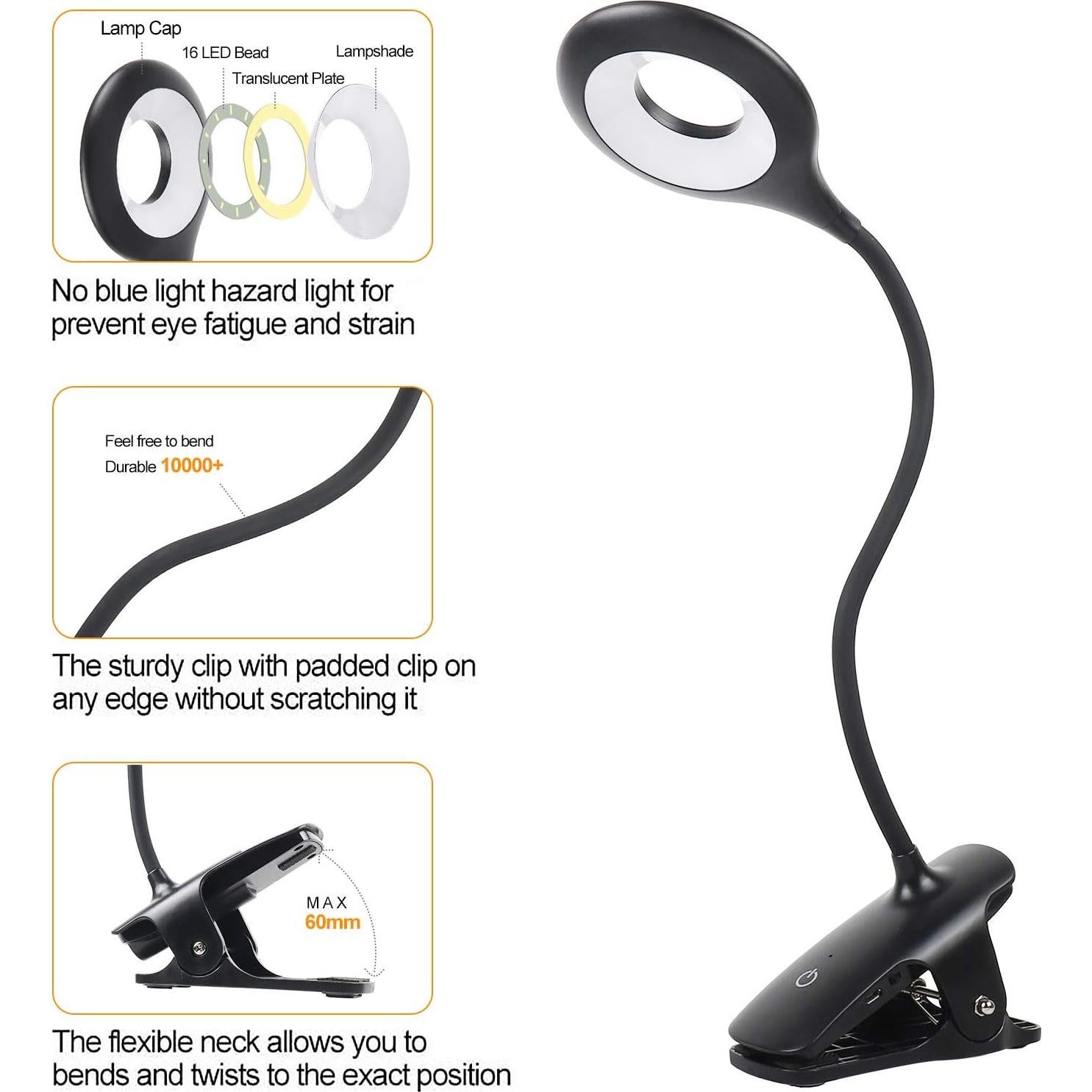 Luz de Lectura Ámbar Recargable Flowlamp con 5 Brillos