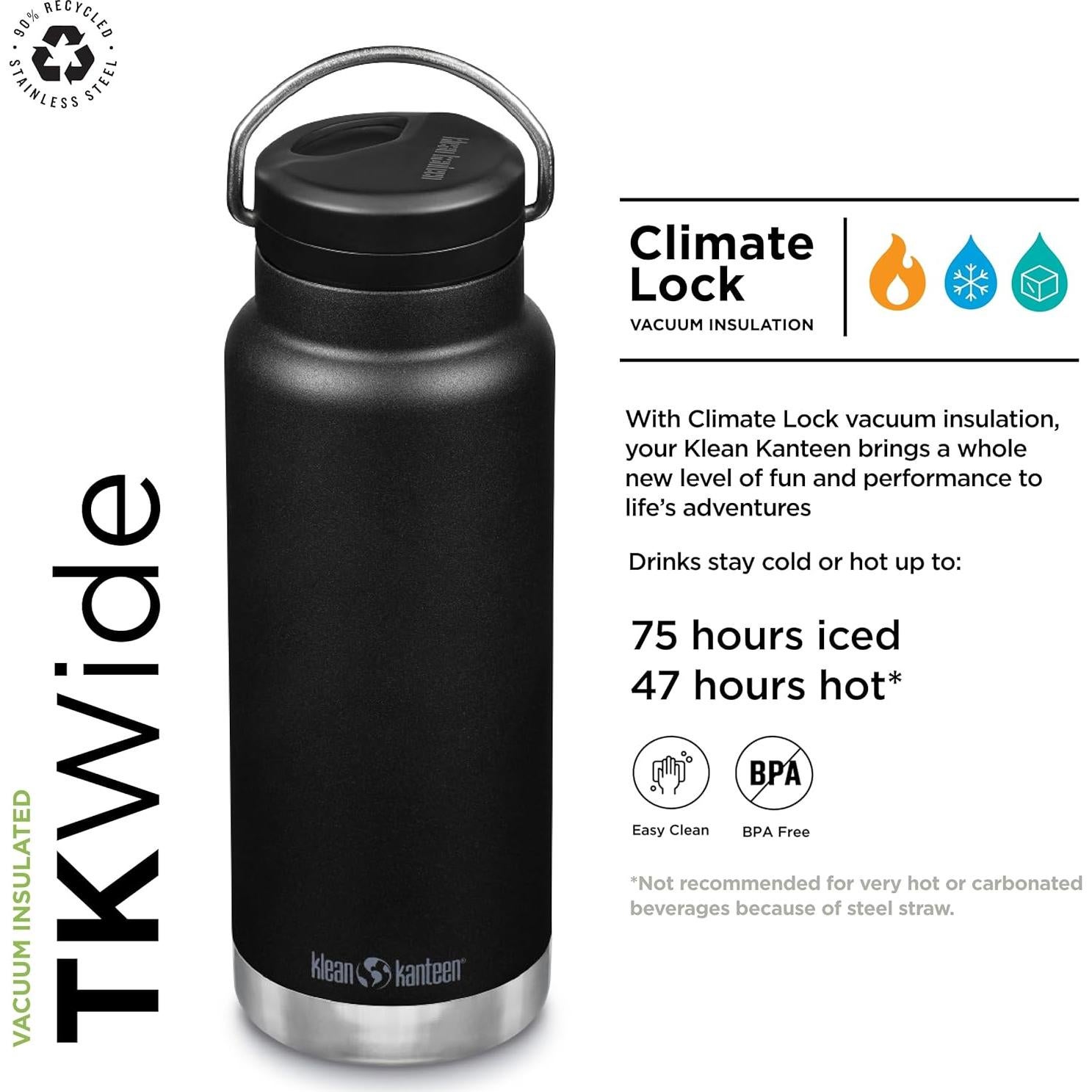 Botella de Agua Aislada Klean Kanteen TKWide 0.95L Negra