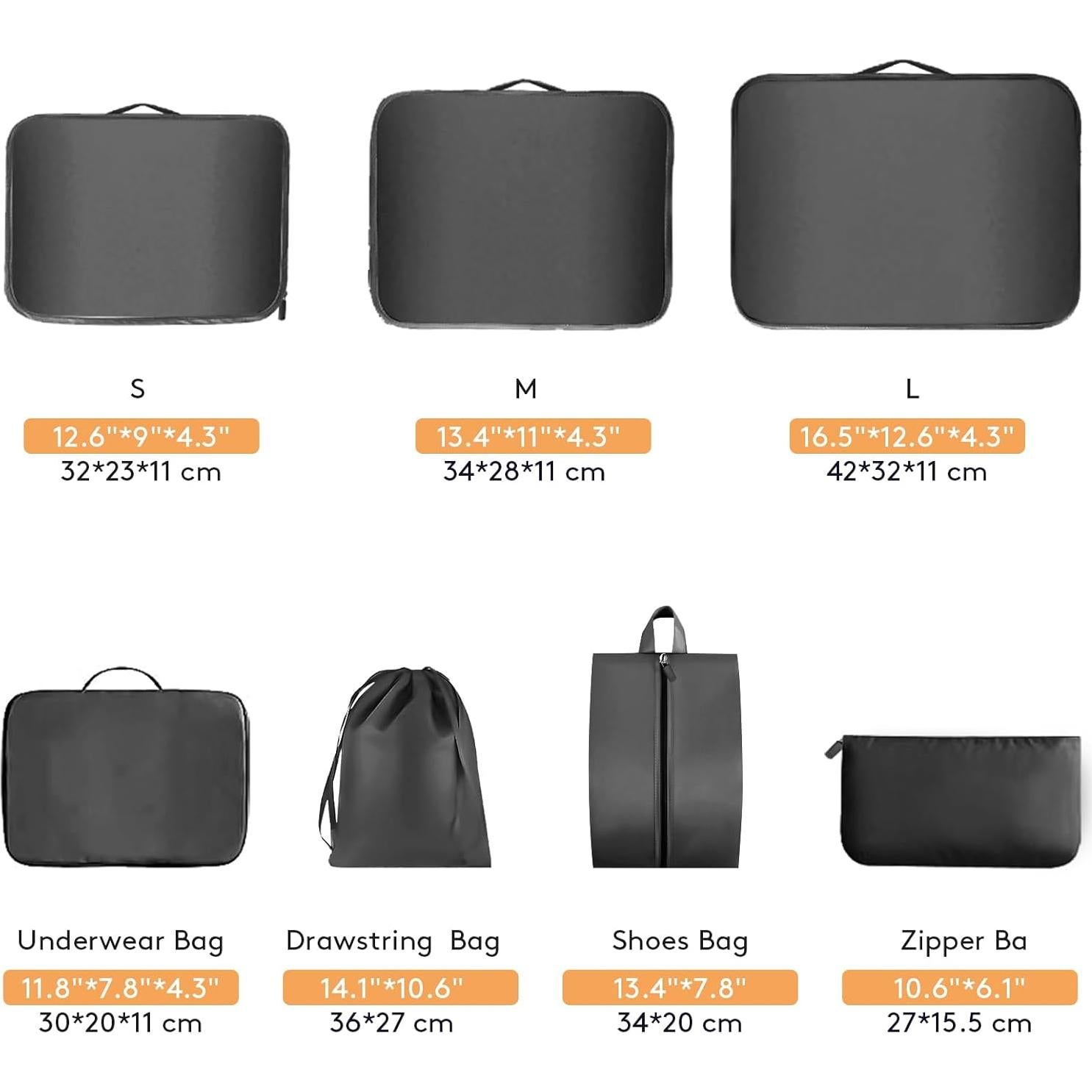 Set de 7 Cubos de Empaque Lhelca para Maleta de Mano - Negro