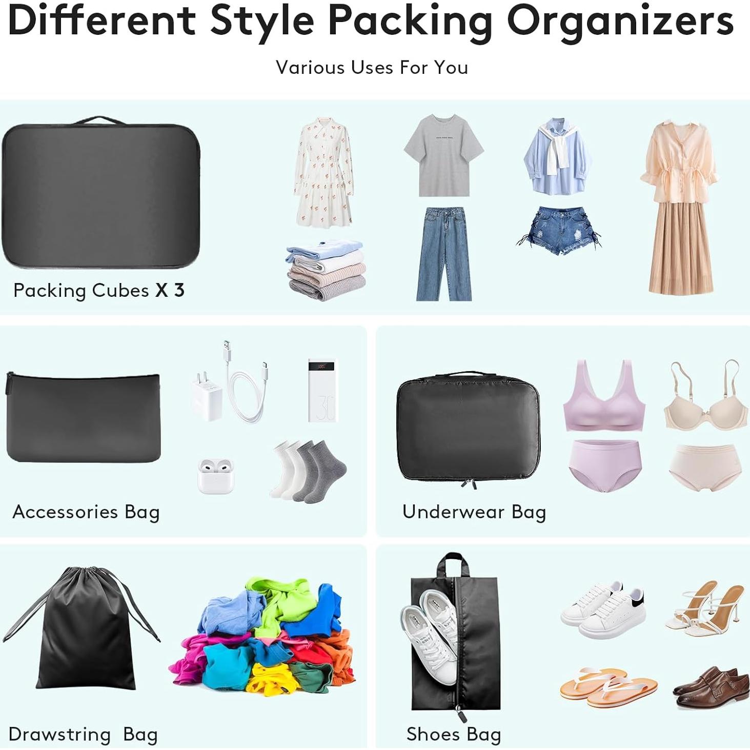 Set de 7 Cubos de Empaque Lhelca para Maleta de Mano - Negro