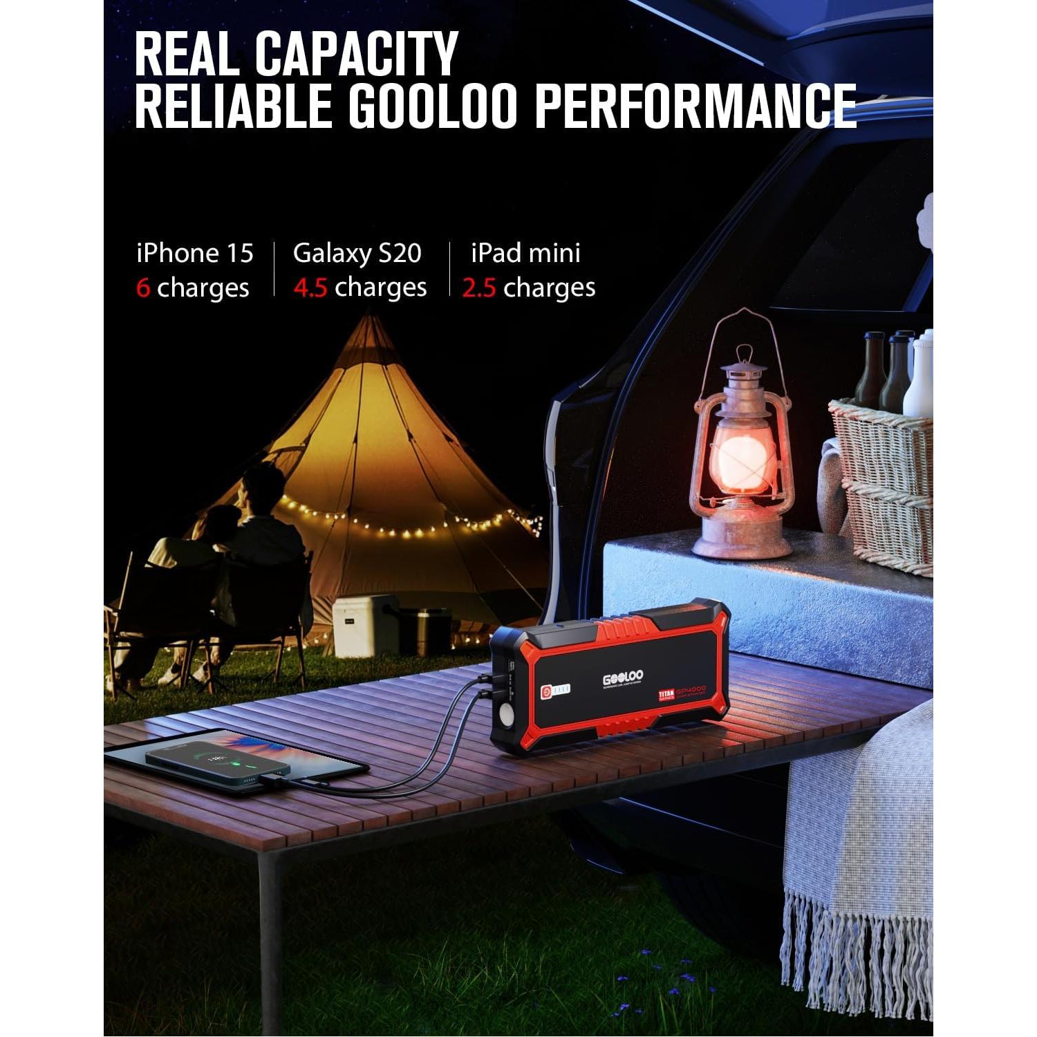 GOOLOO Arrancador de Batería 4000A 12V Rojo para Coche