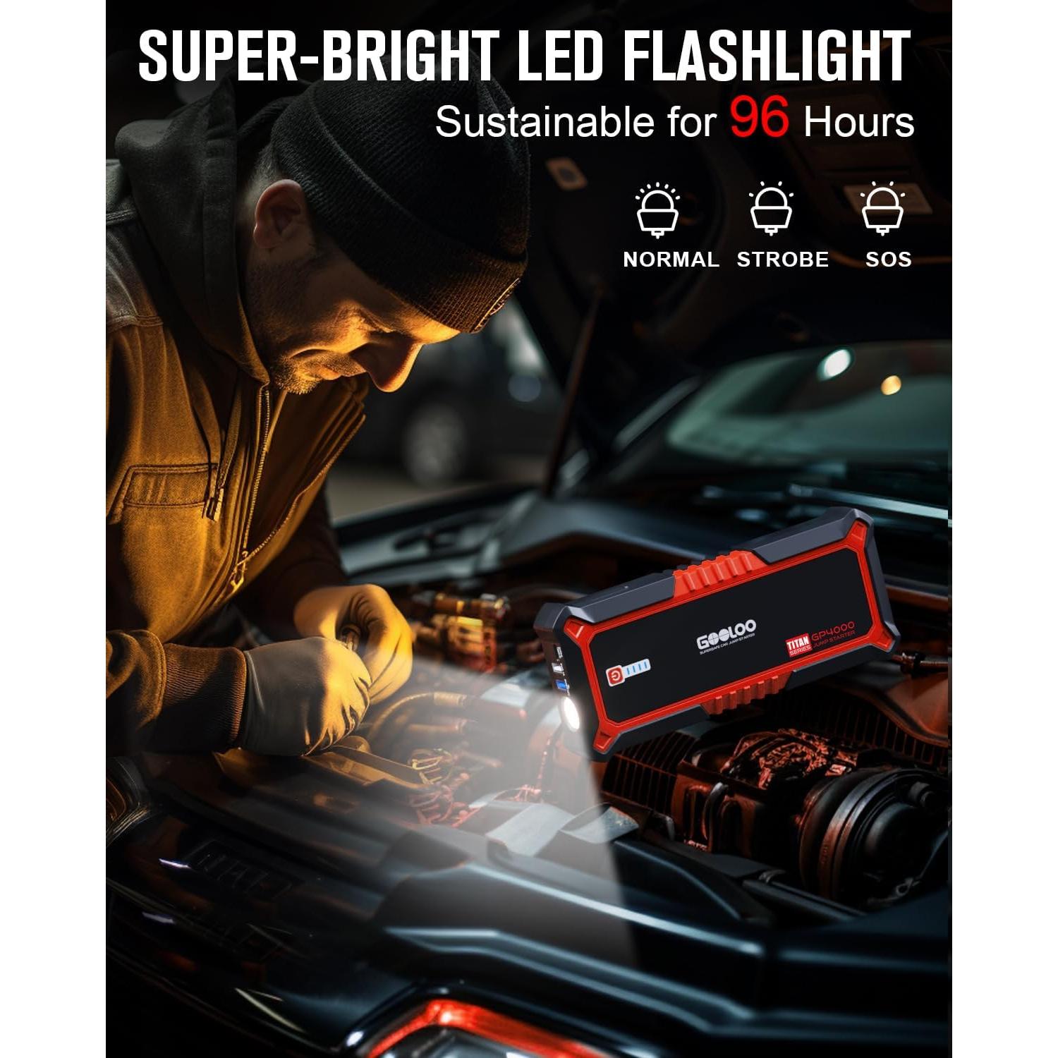 GOOLOO Arrancador de Batería 4000A 12V Rojo para Coche