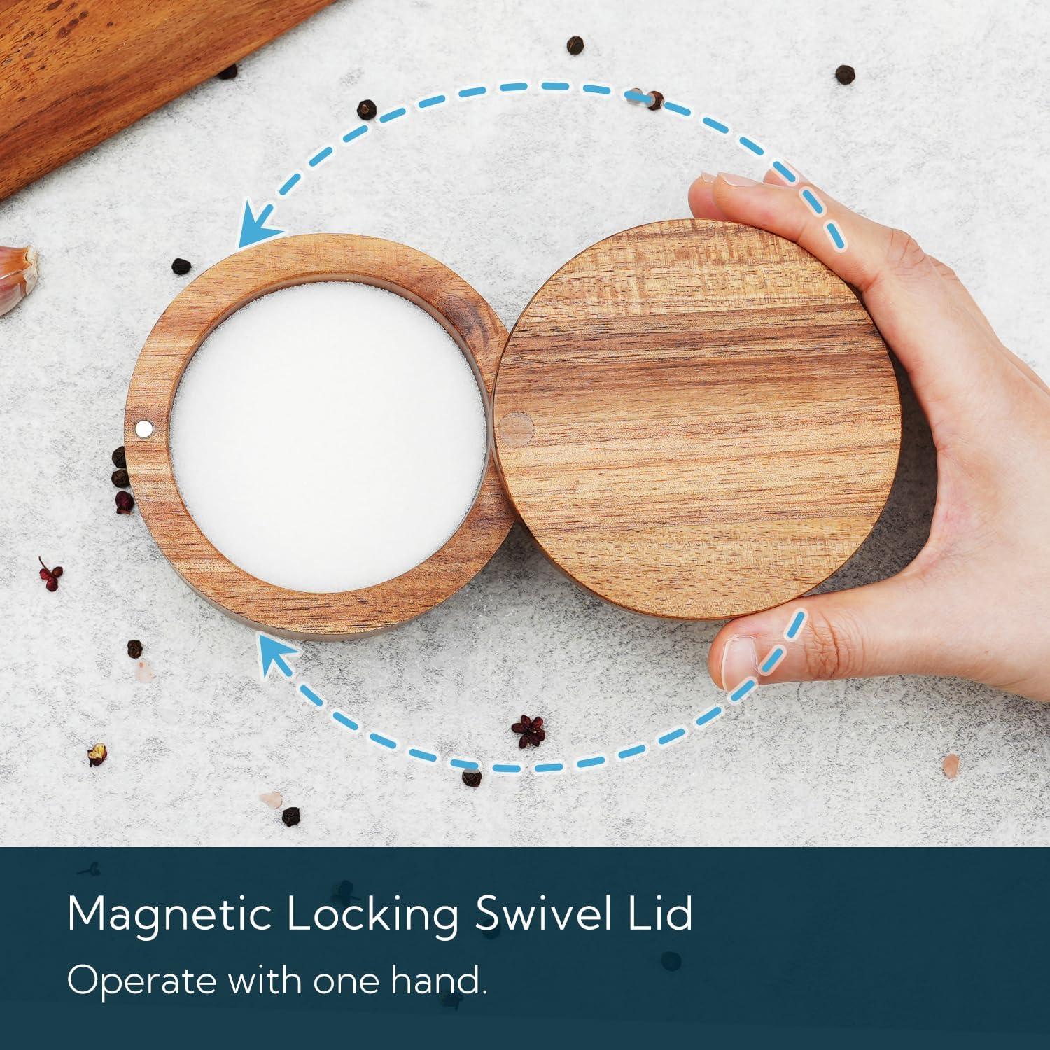 Caja de Sal de Madera de Acacia KITCHENDAO 177ml con Tapa Magnética