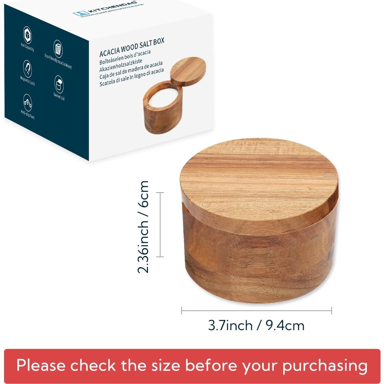 Caja de Sal de Madera de Acacia KITCHENDAO 177ml con Tapa Magnética