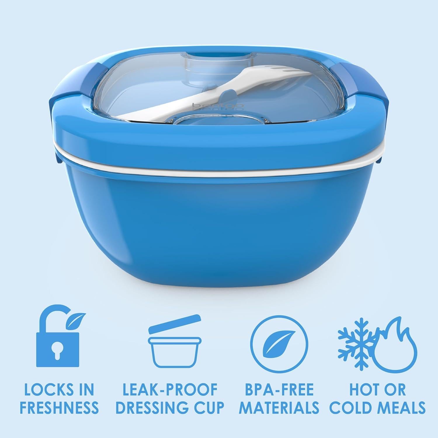 Contenedor de Ensalada Bentgo Azul 1.6L con Bandeja 4 Compartimentos