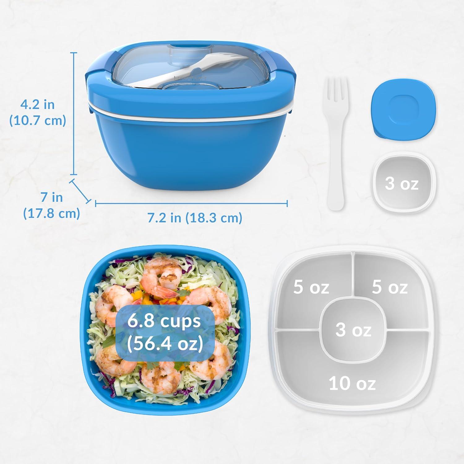 Contenedor de Ensalada Bentgo Azul 1.6L con Bandeja 4 Compartimentos